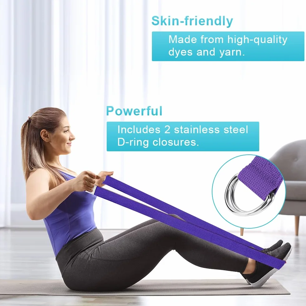 Flintronic Cinghia Yoga In Cotone, Cinghie da Yoga 1.85/2.5M, Stretching Cintura Yoga, Yoga Strap Regolabile con Fibbia in Metallo, Cinghia per Pilates, Danza, Allenamento, Ginnastica