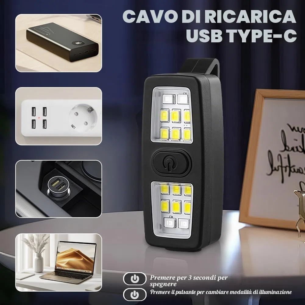 flintronic Lampada a LED con Clip, Impermeabile Torcia Frontale Ricaricabile USB, 7 Modalità di Illuminazione Torcia Vivavoce per Corsa, Arrampicata, Campeggio[Classe di efficienza energetica A+++]
