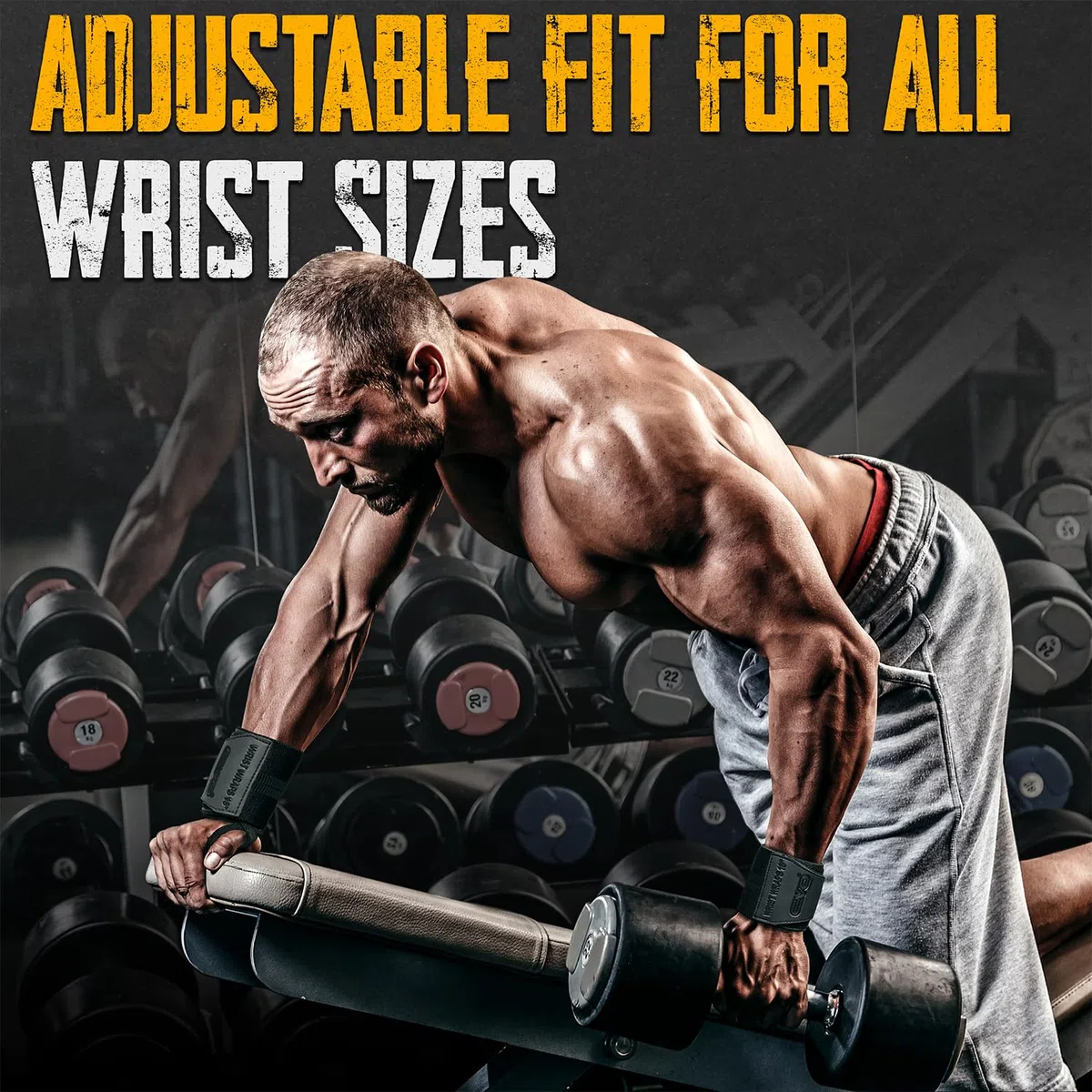 EVO Fitness Polsiere Palestra 45 Cm Nero Profondo Polsini Palestra Cotone Elasticizzato Powerlifting Fasce Palestra Bodybuilding Polsiere Crossfit Allenamento Uomini Donne