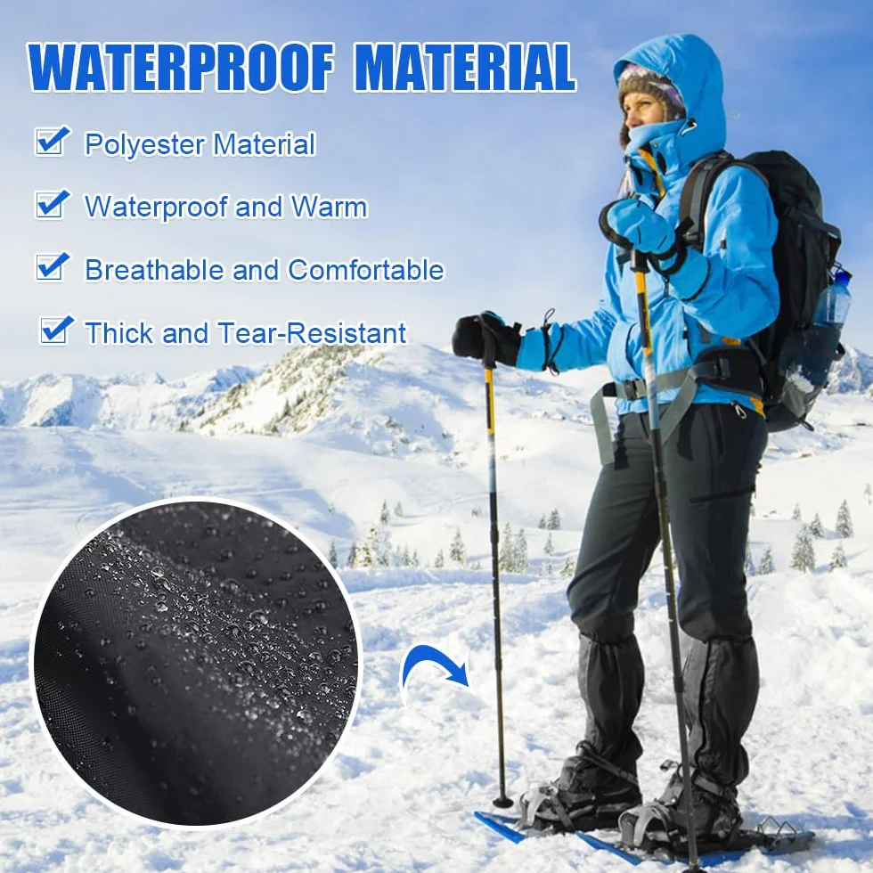 Ghette Impermeabili Trekking Donna Uomo,Ghette da Escursionismo Regolabili,Coprigambe Caccia da Neve con Cerniera e Cinghie Regolabili,Hiking Gaiter per Arrampicata, Sci, Alpinismo - Nero