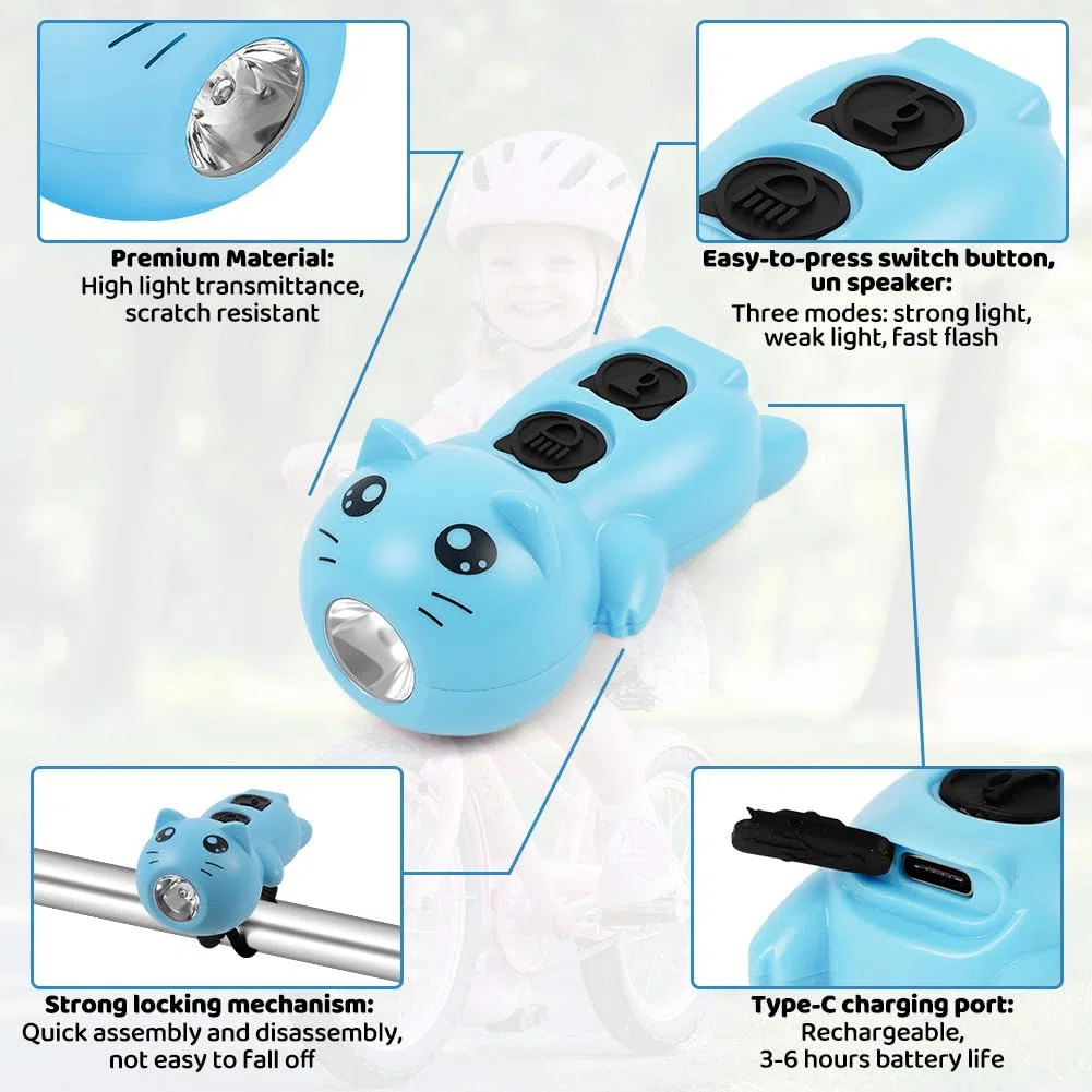 Luce per Scooter per Bambini, Luce LED per Scooter per Bambini, 3 modalità di Illuminazione e 5 tonalità di Clacson, Luce LED per Zaini,Impermeabile,per Bambini,bastoni da Trekking o Zaino