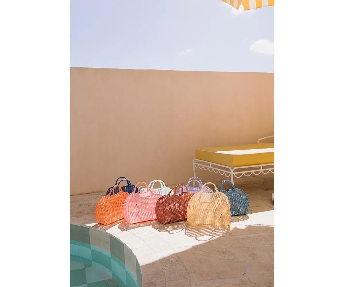 Borsa Rete da Spiaggia in Plastica Riciclabile | Borsa Estiva Leggera e Smontabile, Antisabbia e ad Asciugatura Rapida | Ideale Piscina e Vacanze | Soleil