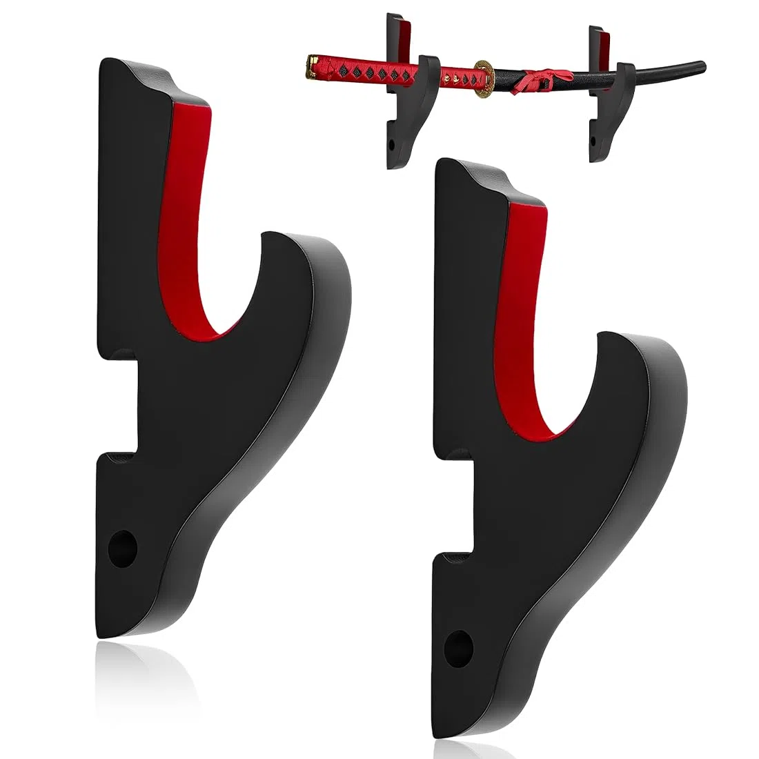 2pcs Supporti Da Parete Per Katana,Ganci Regolabili Con Imbottitura In Velluto,Porta Katana Spade In Legno Nero Per Katane,Wakizashi,Tanto,Sable Laser,Cosplay