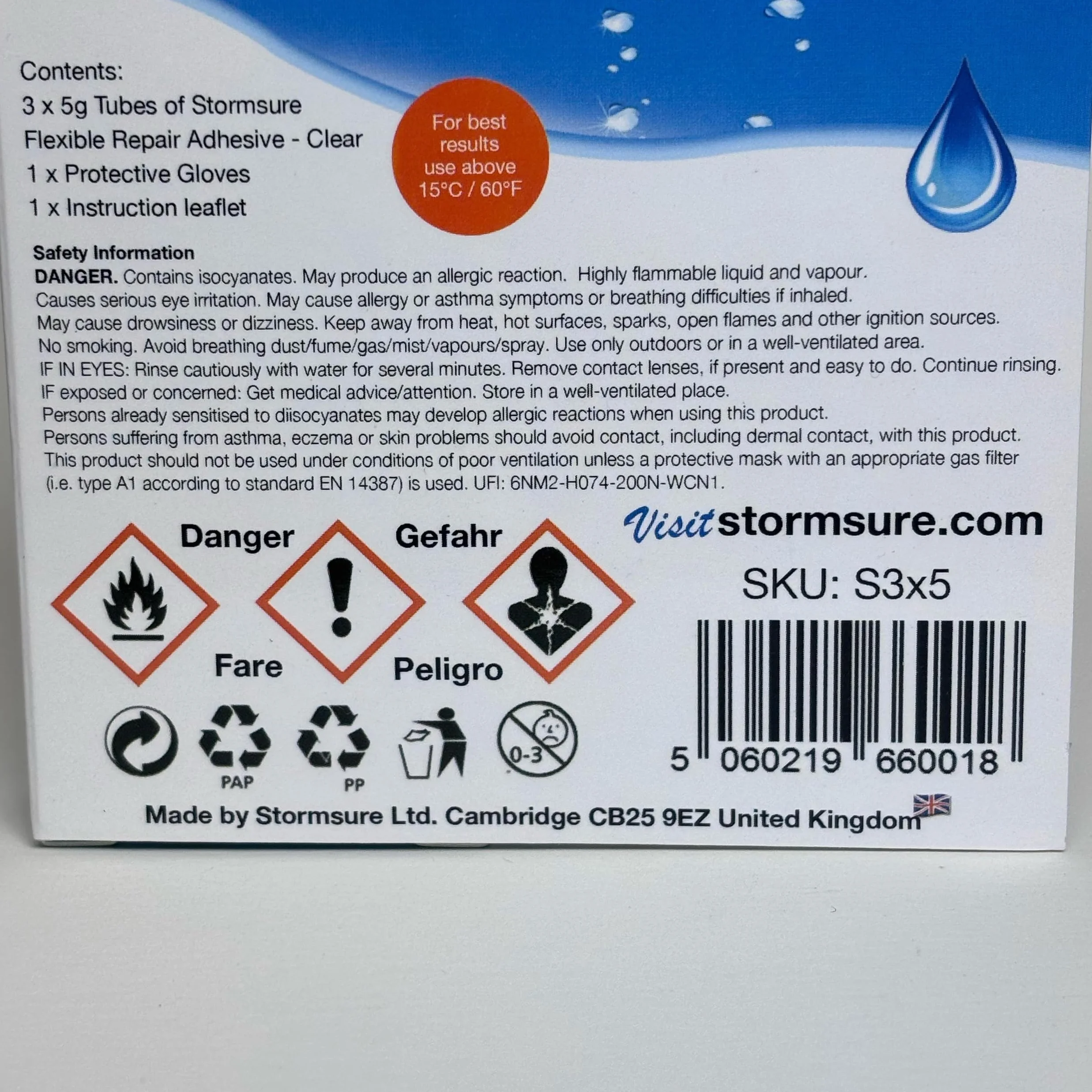 Adesivo di riparazione flessibile Stormsure: 3 x 5 g di colla trasparente - Ideale per gommoni, kayak, canoe e riparazioni in PVC