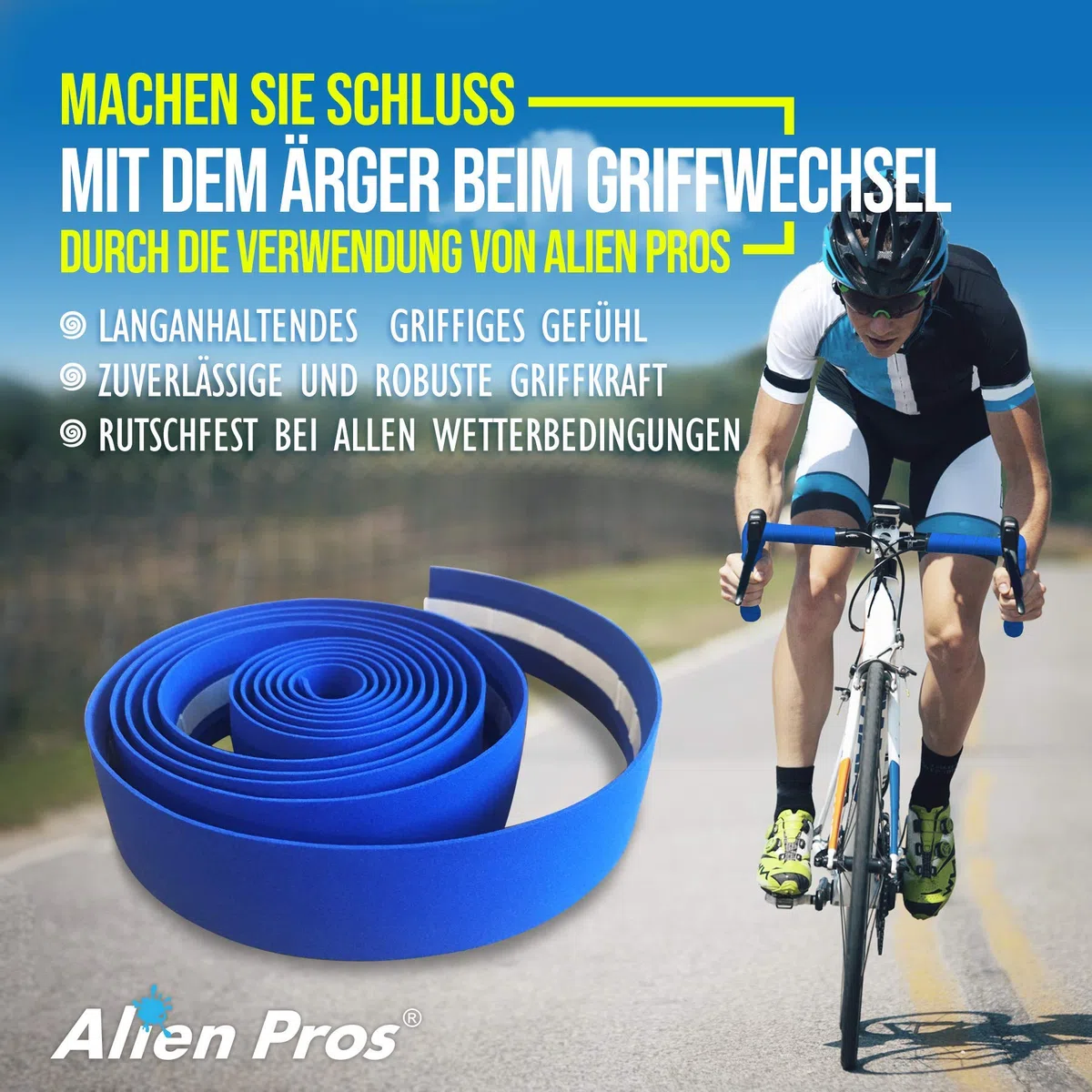 Alien Pros Nastro Manubrio Bici Eva (Set di 2) Nero Rosso Bianco Blu Rosa Verde - Avvolgi la Tua Bici per Una Fantastica e Confortevole Corsa