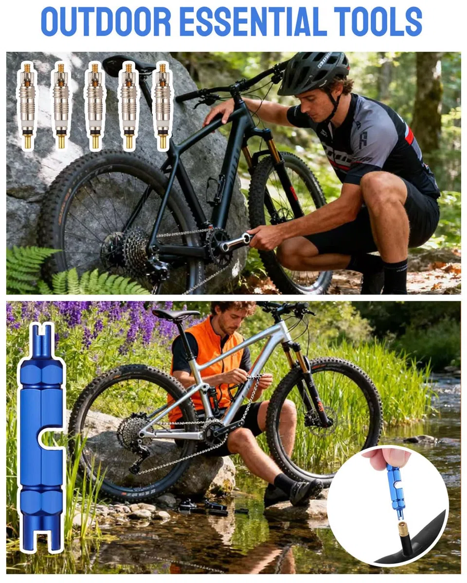 Kit di Sostituzione Nucleo Valvola, 10 Nuclei Valvola e 1 Strumenti di Rimozione, Valvola Mtb Valvole Tubeless, Nucleo Valvola Tubeless Mtb per Biciclette Tubeless, Strada e MTB