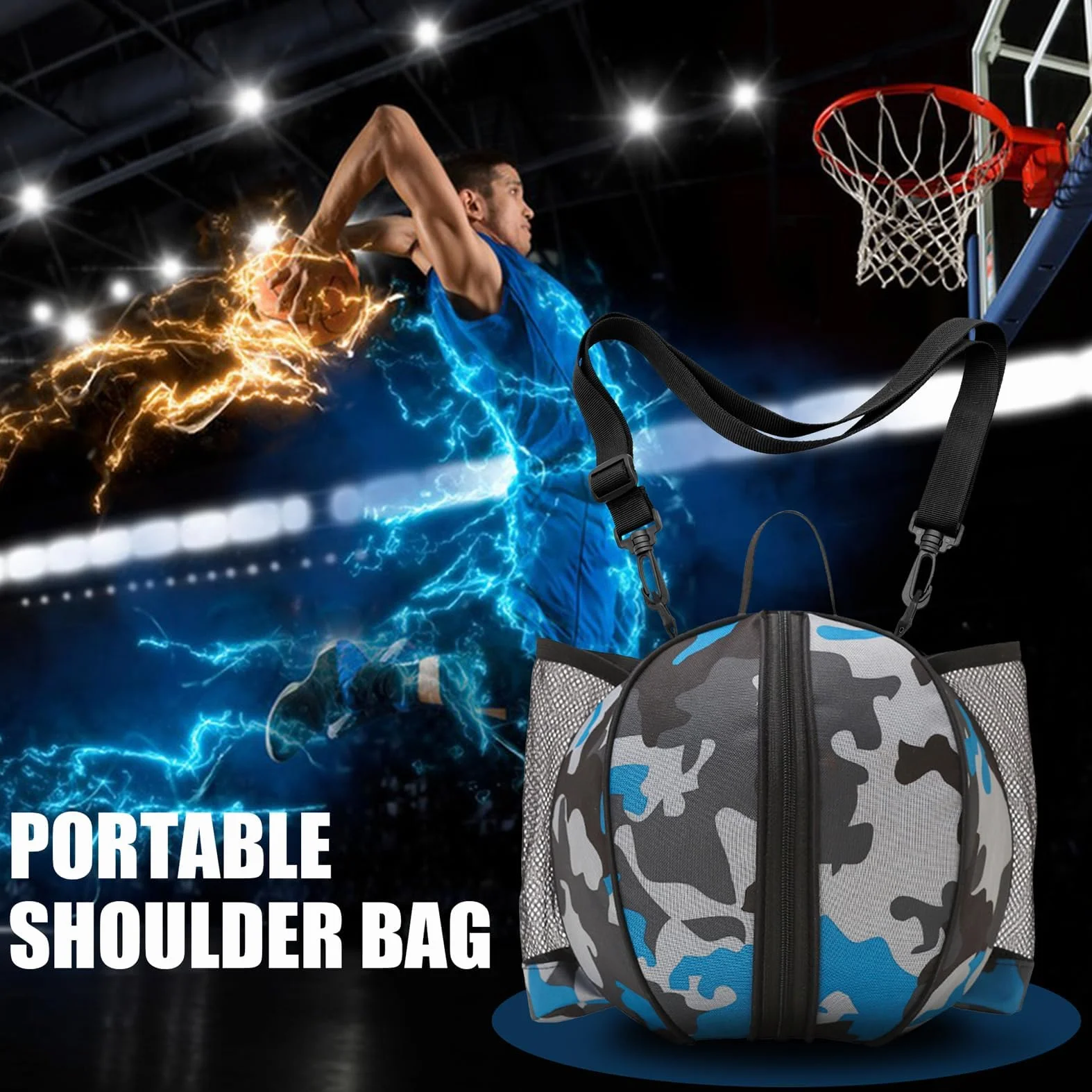 Borsa da Basket,Borsa per Pallone Basket con Tracolla e Tasche, Zaino Portapalloni Palla da Calcio, Pallavolo,Basket