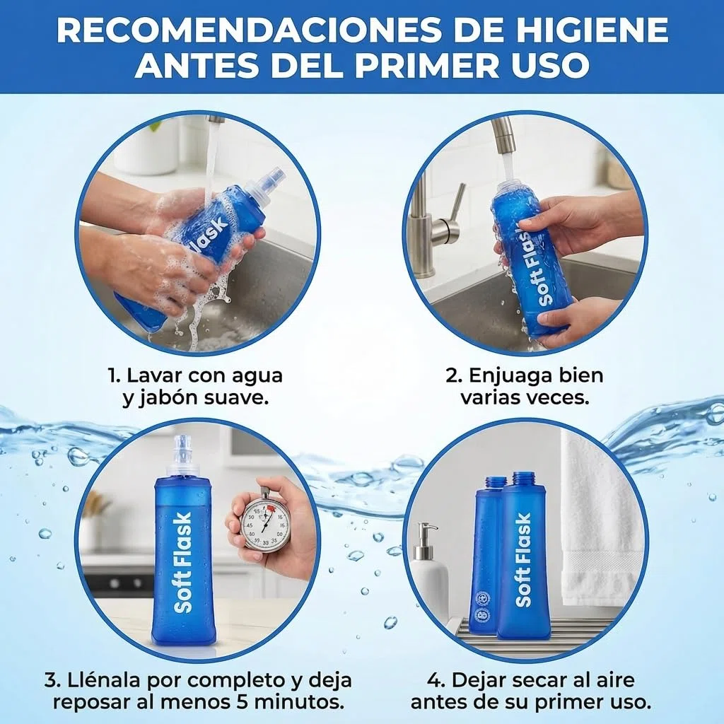 Bottiglia pieghevole – Confezione da 2 pezzi Soft Flask TPU BPA Free – Tanica acqua Trail Running flessibile in silicone – Bottiglia idratante per gilet corsa, escursionismo, ciclismo (blu
