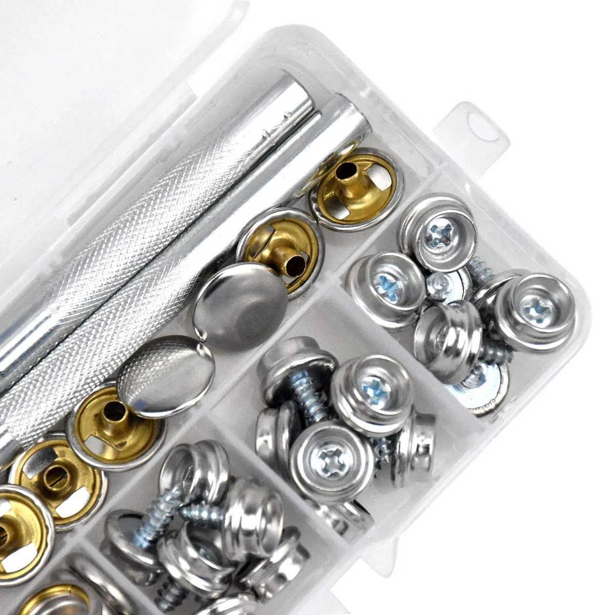 20 Kit Bottoni a Pressione Automatici Vite, Metallo Fissaggio a Bottoni per Barca, Snap Button Fastener con Attrezzi d'Installazione per Barche Tenda, 63 Pezzi