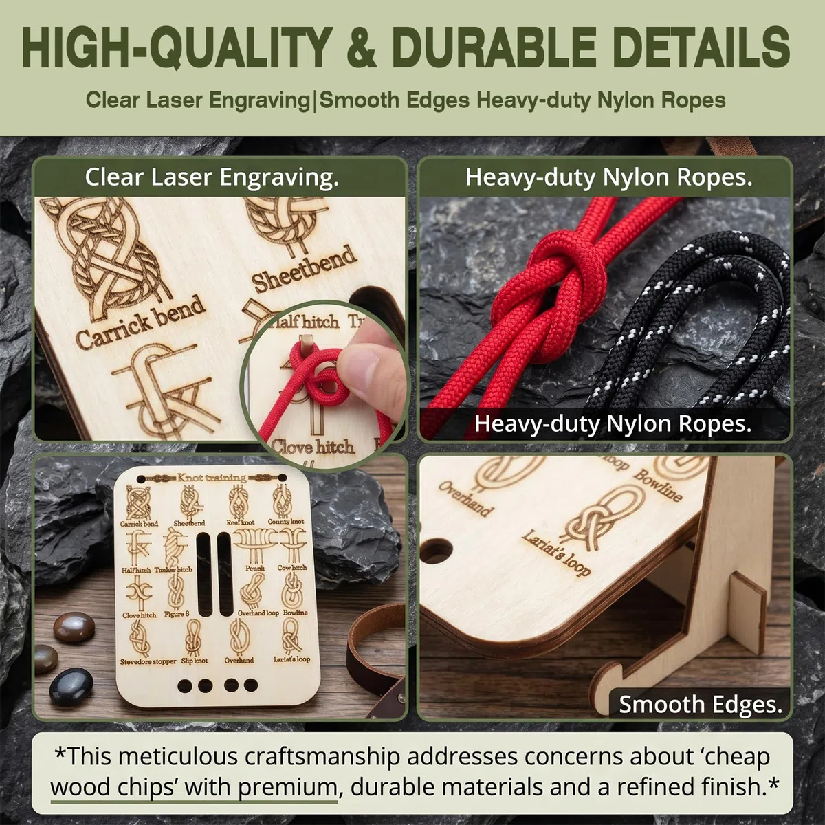 Kit Tavola Pratica per Nodi con Base in Legno, Strumento di Formazione per Nodi di Sopravvivenza e Campeggio, Attrezzatura Educativa Outdoor per Scout