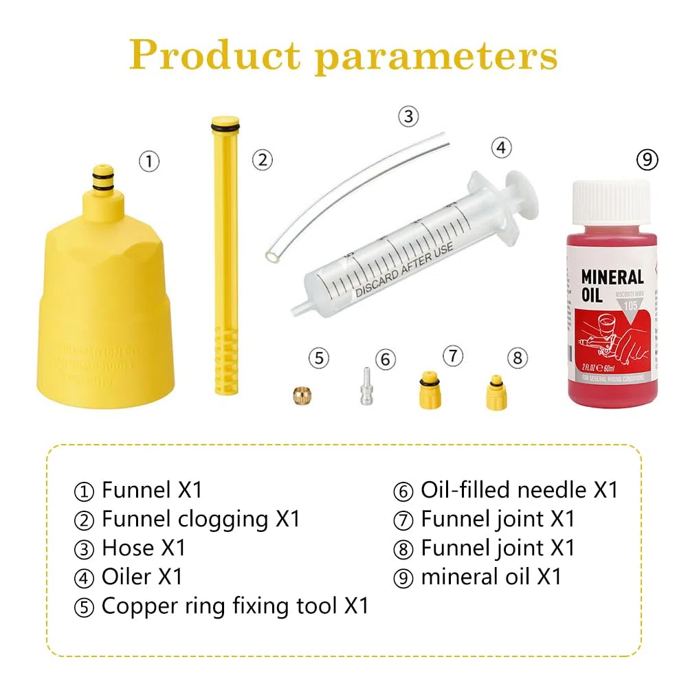 Kit di Spurgo Freni,Kit Spurgo Freni Bici,Kit di Spurgo Freni Bici MTB a Disco Idraulico,Kit Spurgo Freni,per Shimano, MAGURA, TEKTRO,Compreso 60 ml Olio Freni Minerale ad Alte Prestazioni