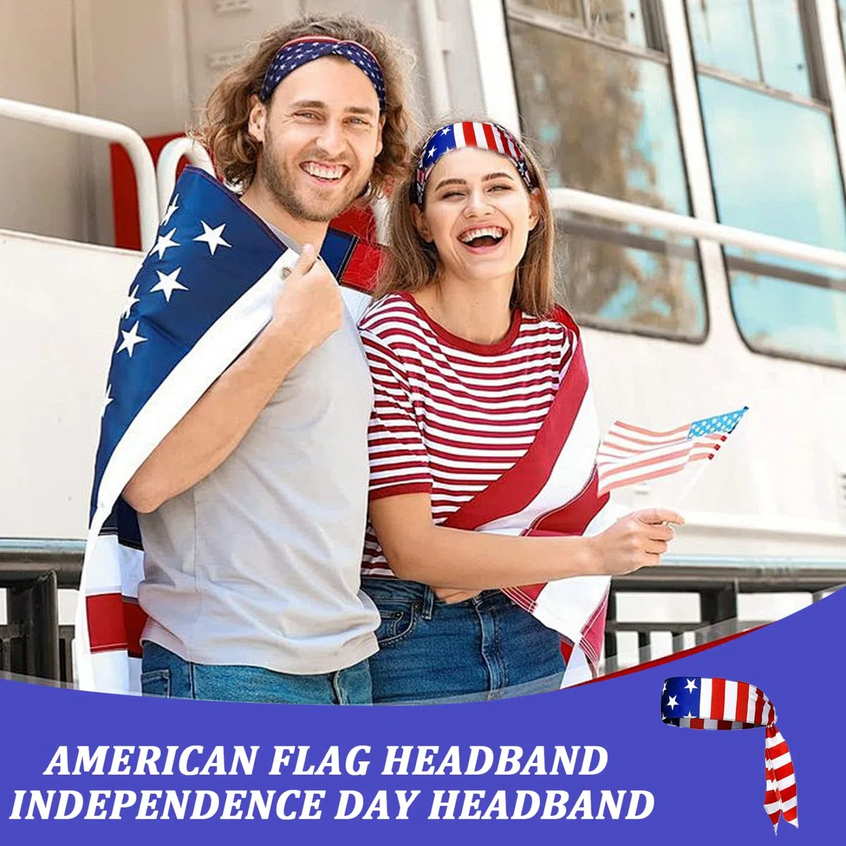Bandana Bandiera Americana USA 41.3 Traspirante - Fascia per Assorbimento del Sudore per Uomo, Calcio, Tennis, Allenamento, Costume
