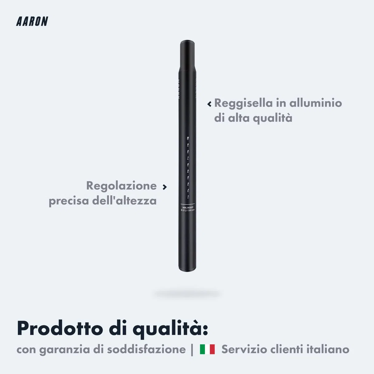 AARON Tubo reggisella con diametro di 27,2 o 25,4 mm, tubo sella in alluminio con lunghezza di 350 mm, reggisella per bici da città, bici da trekking e bici da turismo con scala in nero