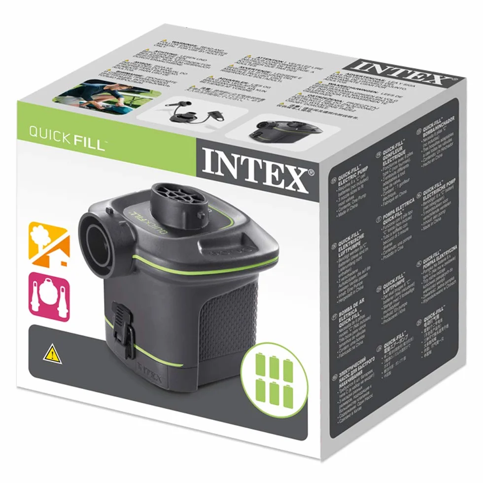Intex 66638 - Pompa Elettrica Portatile QuickFill a Batterie per Gonfiaggio e Sgonfiaggio, Plastica, Grigio