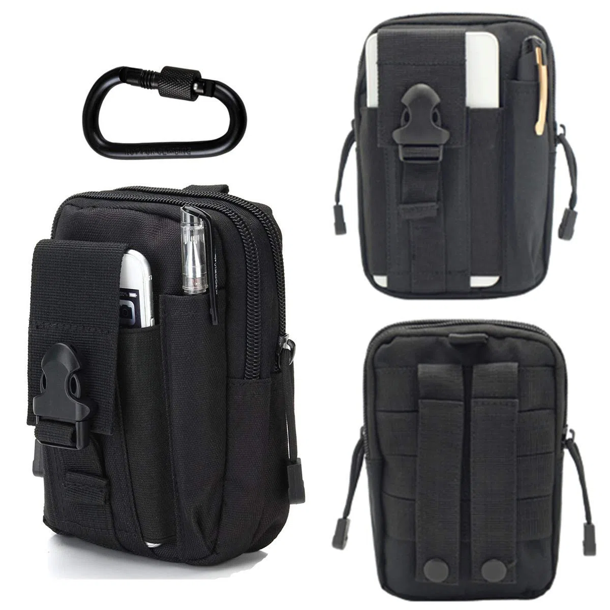 Pratico Versatile Borsello da Cintura Molle Marsupio Tattico Marsupi Sportivi Uomini Portafoglio Cellulare Telefonino Comodo Borsellino Portamonete Borsa con Un Moschettone di Sicurezza