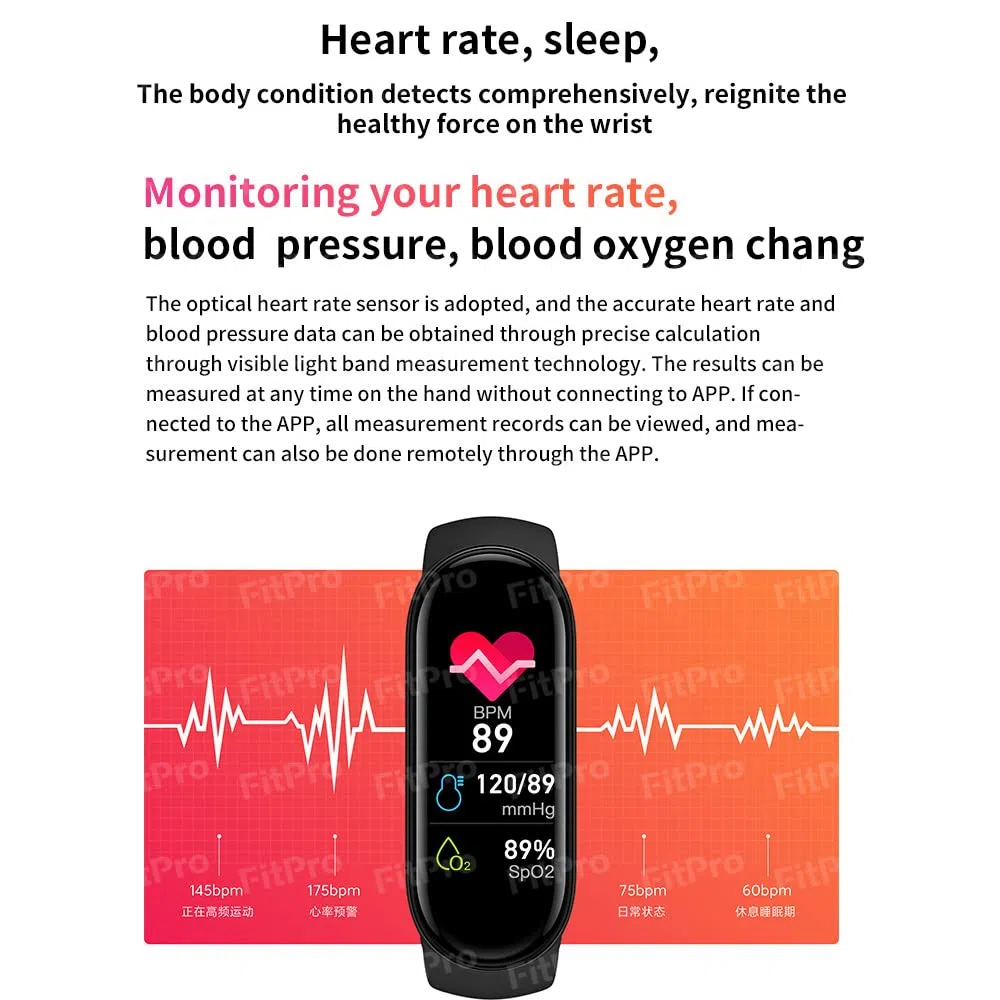 M7 Smart Watch per uomini donne, impermeabile sport Smart Watch frequenza cardiaca pressione sanguigna Monitor Fitness Tracker braccialetto intelligente per Android per IOS