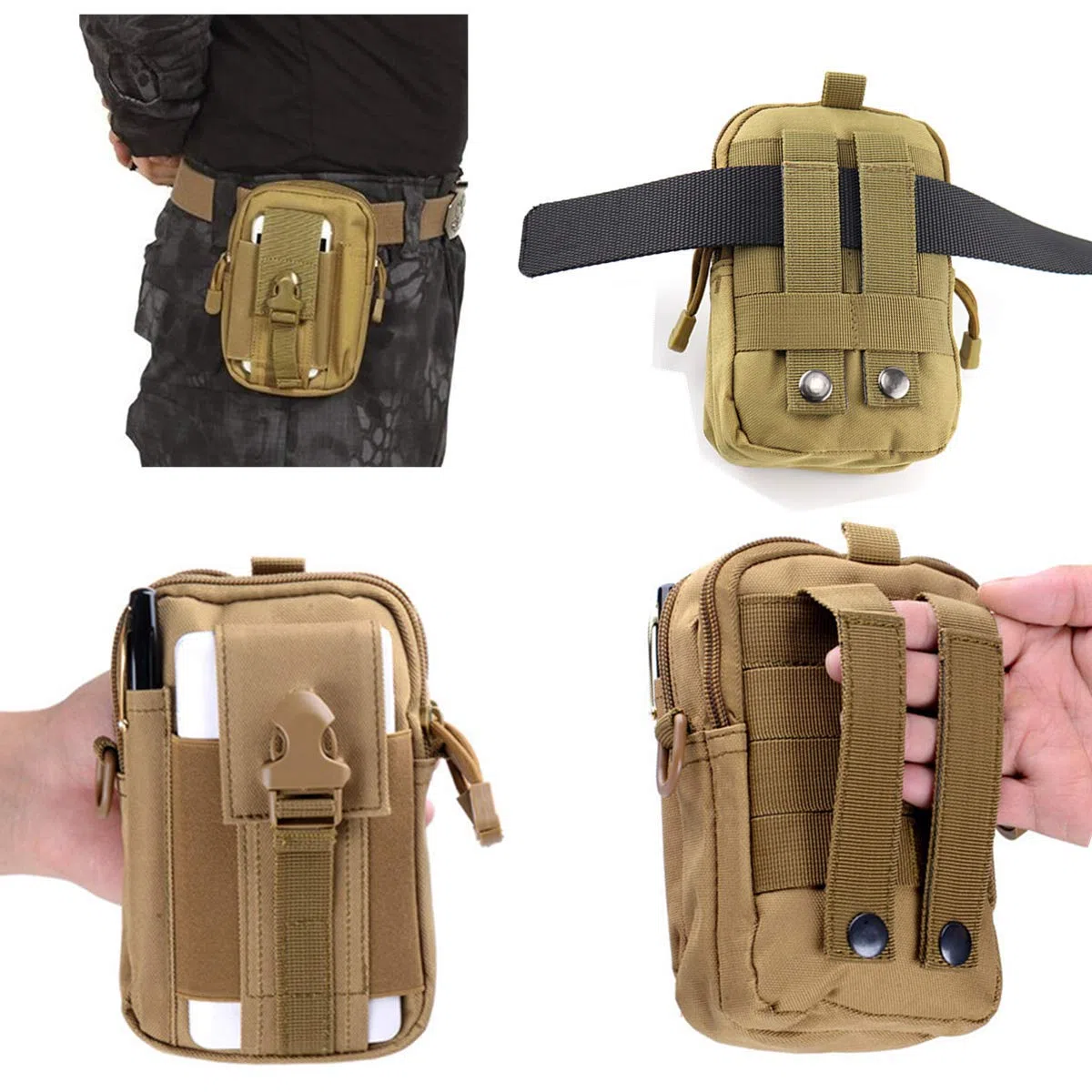 Pratico Versatile Borsello da Cintura Molle Marsupio Tattico Marsupi Sportivi Uomini Portafoglio Cellulare Telefonino Comodo Borsellino Portamonete Borsa con Un Moschettone di Sicurezza