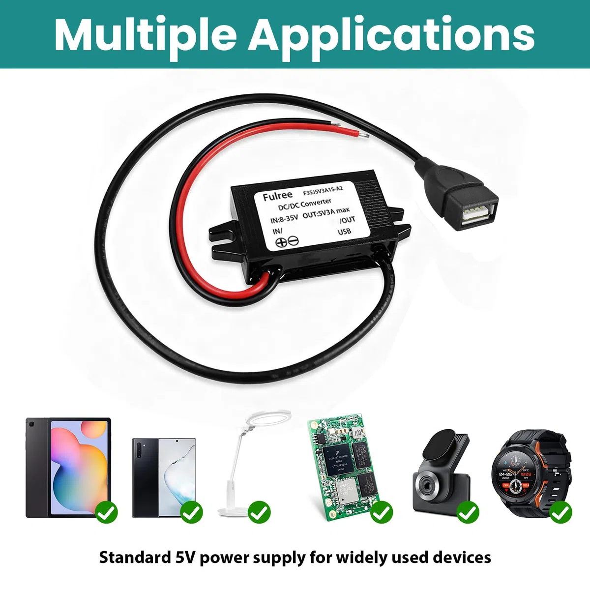 Convertitore 12V a 5V USB Doppia Uscita 3A, Adattatore DC Step Down 15W per Auto Moto Barca, Regolatore di Tensione Impermeabile, Caricatore USB 12V per Telefono GPS Fotocamera MP3 MP4 Navigatore