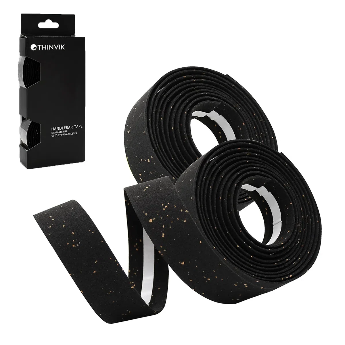 Thinvik Nastro Manubrio Bici in EVA e Sughero (Set di 2) - Avvolgi il Manubrio per una Corsa Confortevole, Antiscivolo e Assorbisudore - Nero