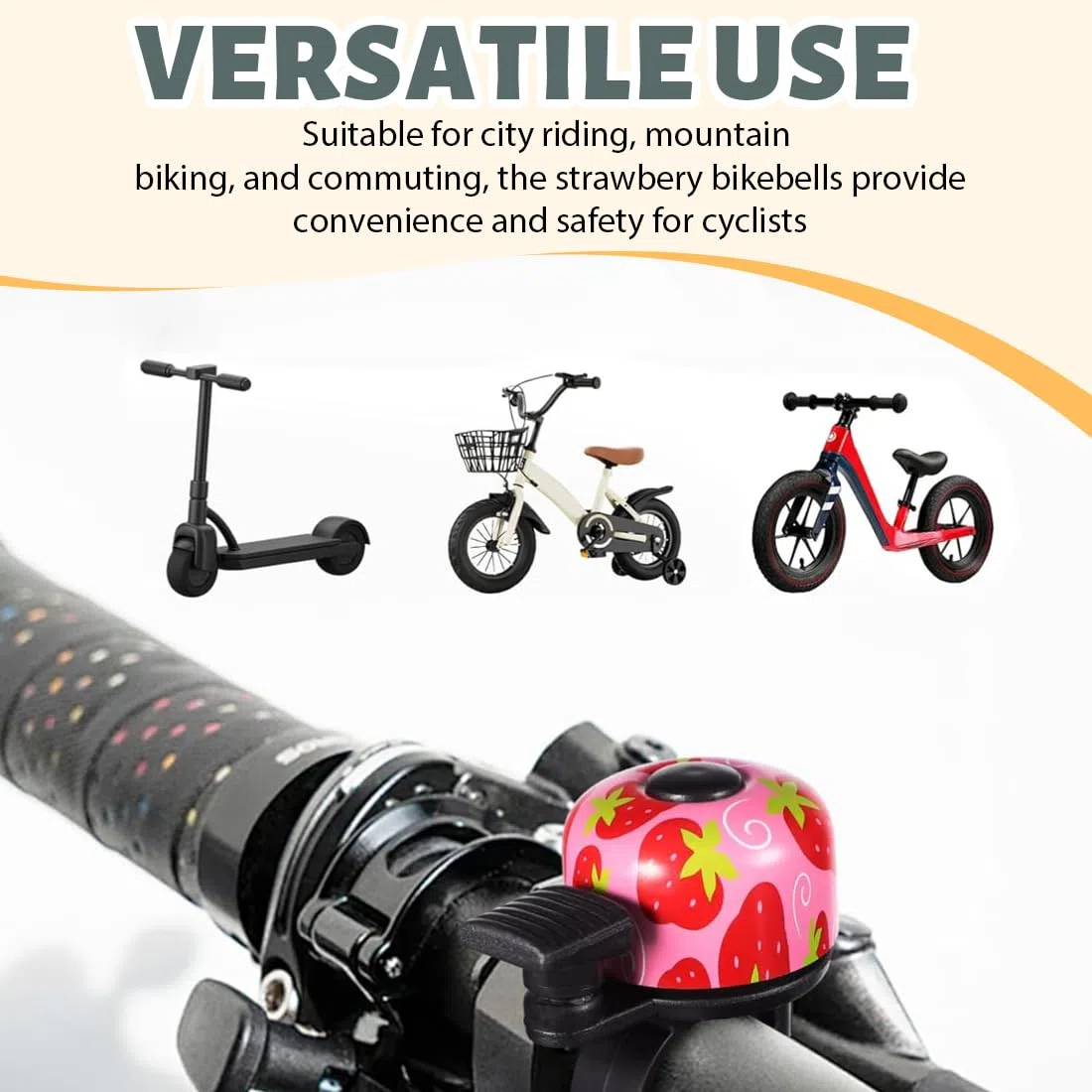 2 Pezzi Campanello Bici Bambino Campanello Bicicletta Per Bicicletta Mountain Bike Campanello Per Bicicletta Accessori Velo Per Bambini Ragazzi Ragazze (Fragola + Cuore)