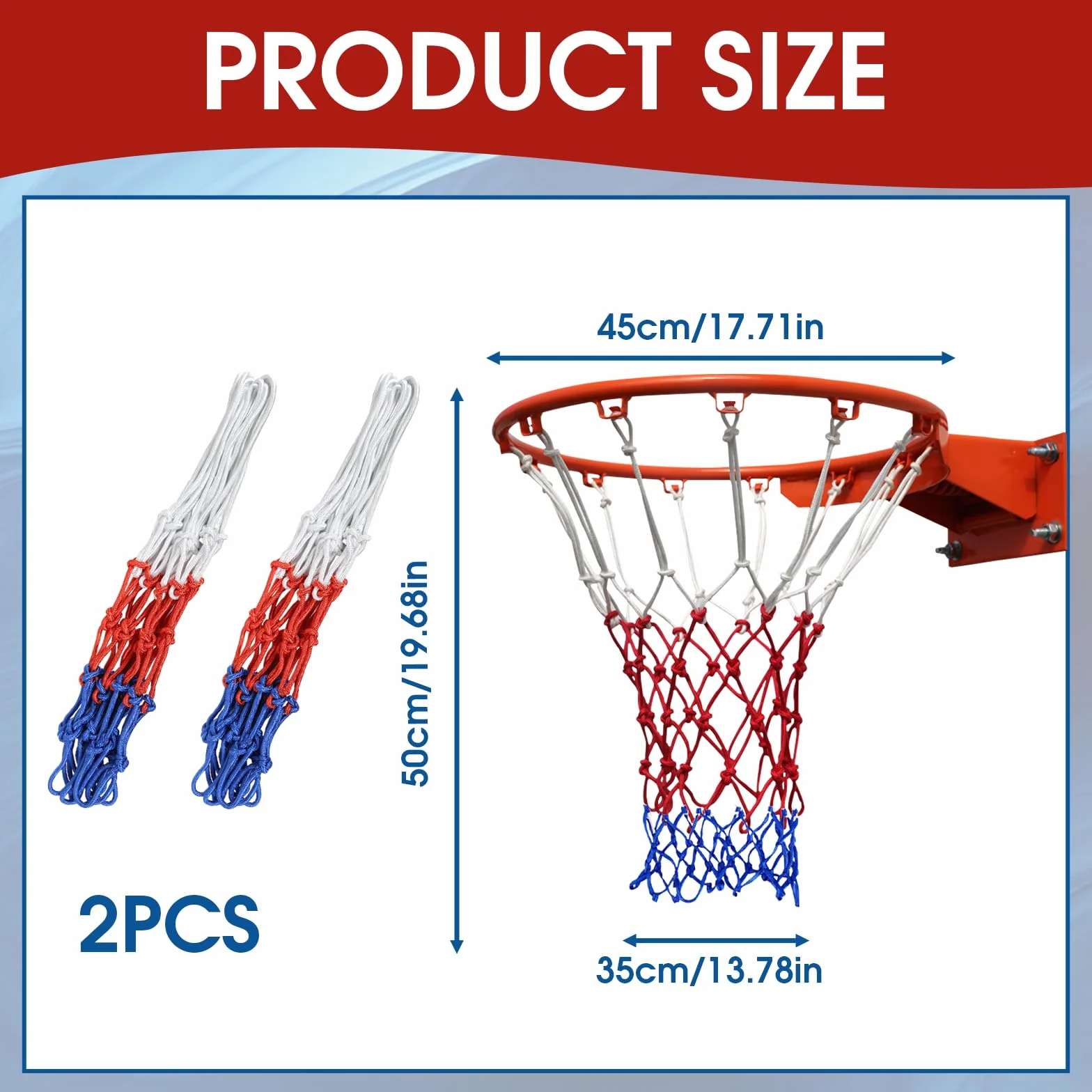2 Pezzi Rete da Basket, rete canestro basket esterno rimovibile reti da basket di ricambio in Poliestere tricolore dimensioni standard Rete per sport all'aperto e chiuso
