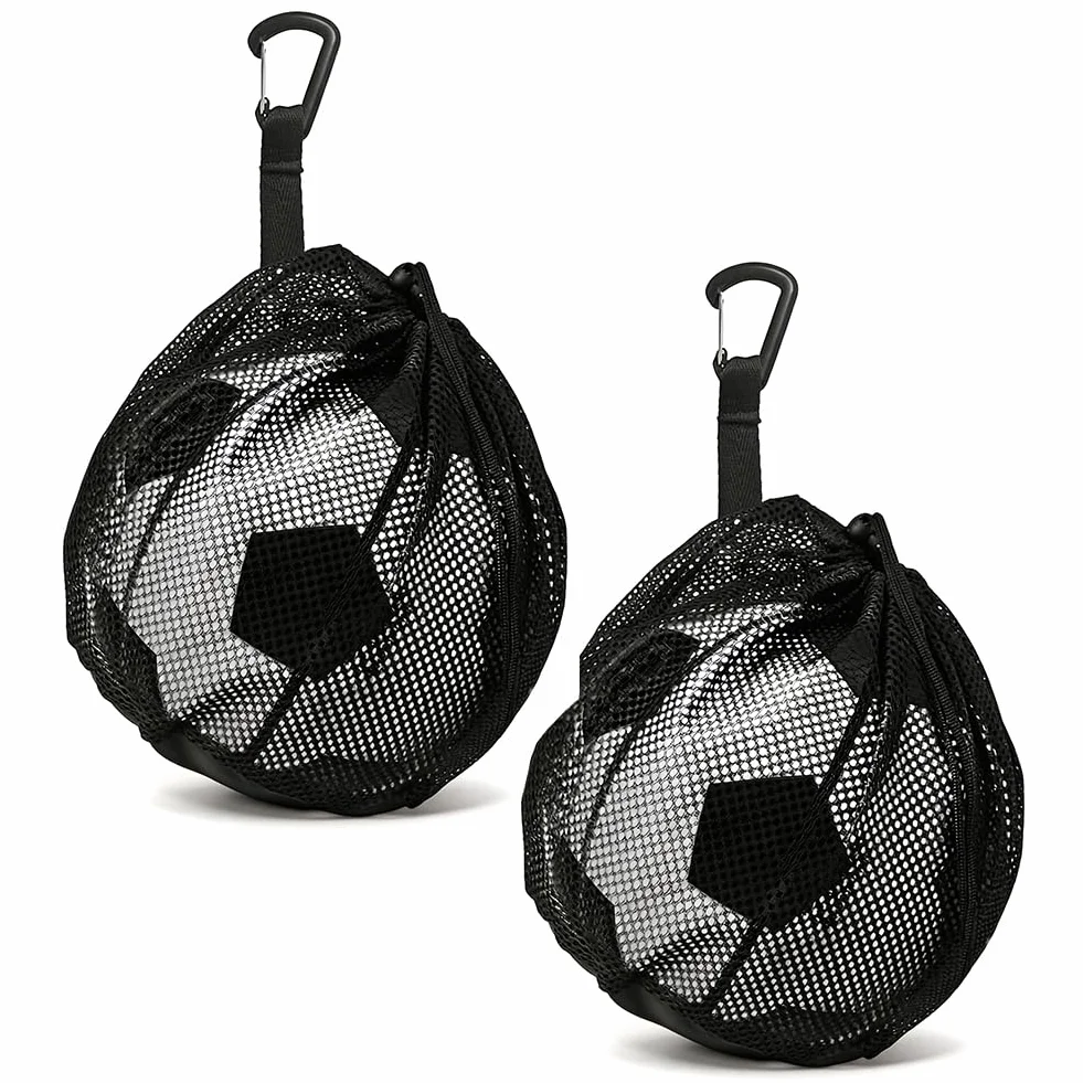 2PCS Rete Porta Palloni, 1 Sacca con Tasca a Zip, Materiale Mesh Traspirante, con Moschettone e Cordino Regolabile Accessori per Palla Portatile da Tennis, nero