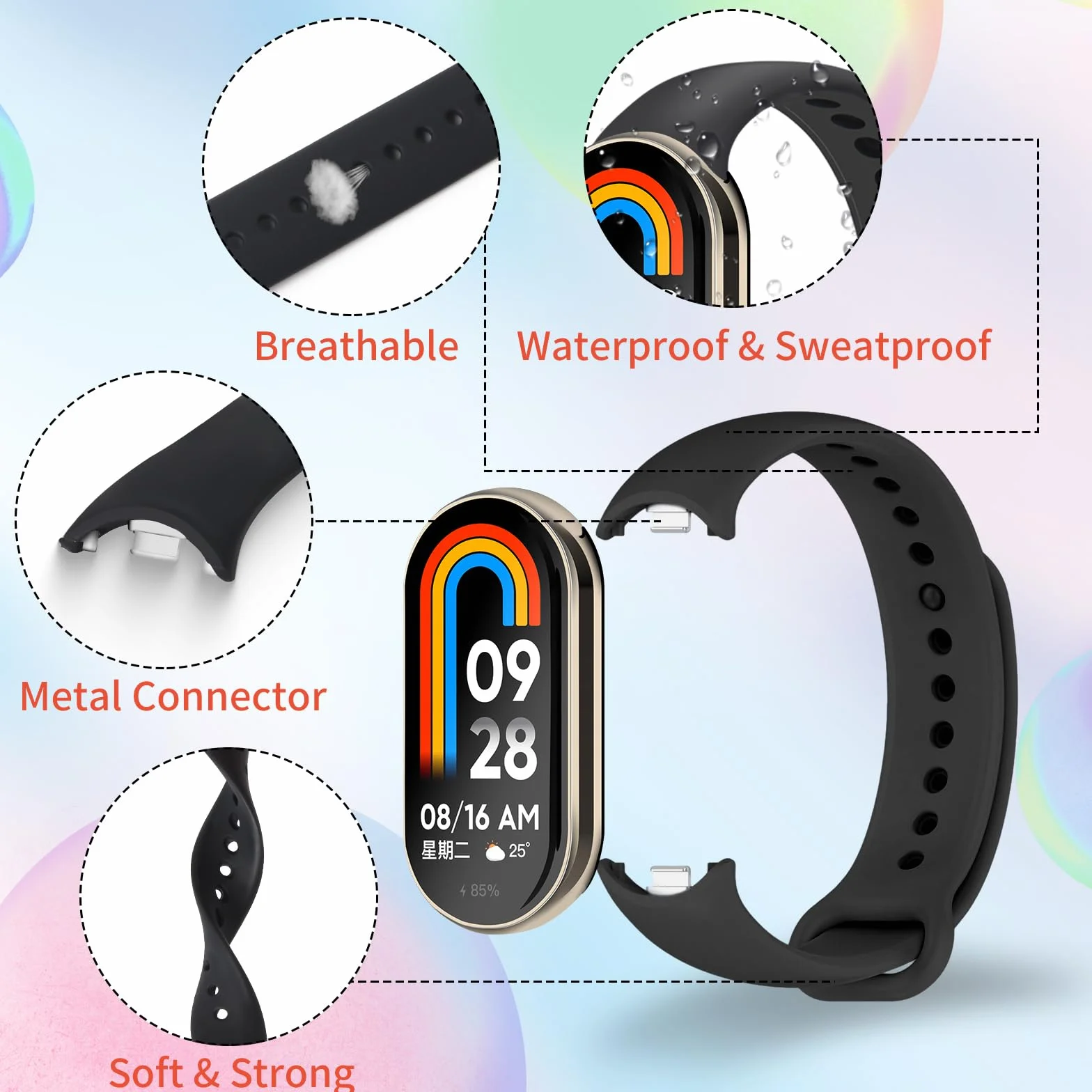 BANGTING Cinturino per Xiaomi Mi Band 10/9/8, Bracciale Sportivo in TPU con Connettore Metallico, 3-12 Pezzi