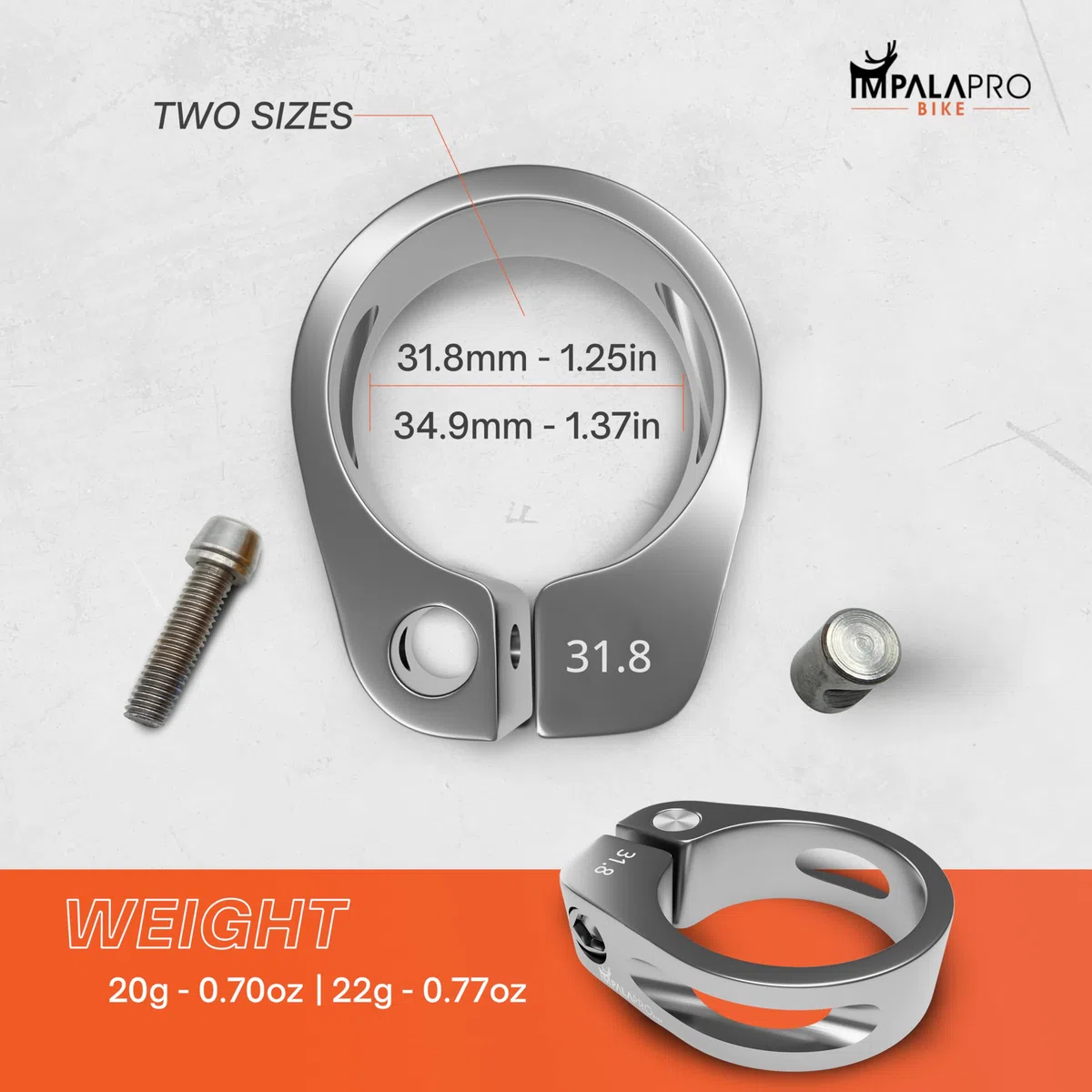 IMPALAPRO Bike - Chiusura Sella - Morsetto Sella Bici - Collarino Sella - Fissaggio Sella - Attacco Sella Bici - Collarino Reggisella - Reggisella Bicicletta (Argento, 31,8mm/1.25in)