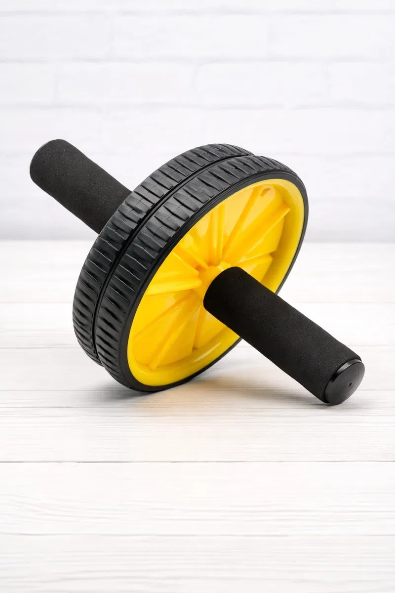 FFitness Two-Wheeled Power Wheel with Mat, Ruote con Manici per Addominali Unisex Adulto, Giallo, taglia unica