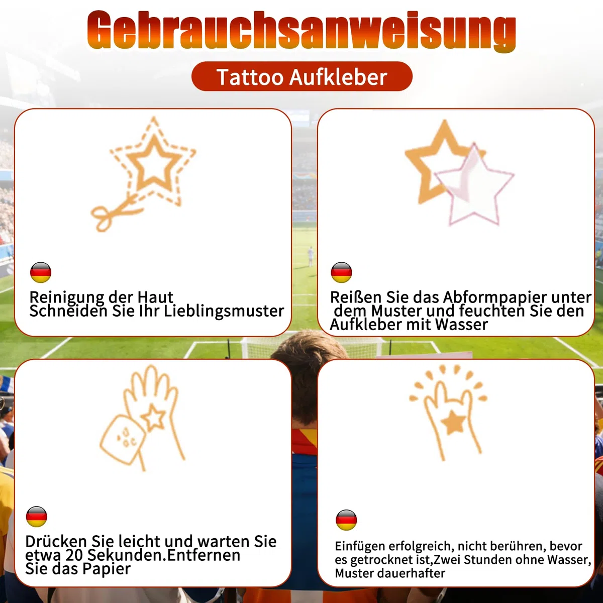 Articoli per fan della Germania, set da 5 pezzi, nero, rosso, giallo, articolo per tifosi della Germania con cerchietto per capelli, orecchini, occhiali da sole, trucco facciale, decorazione per feste