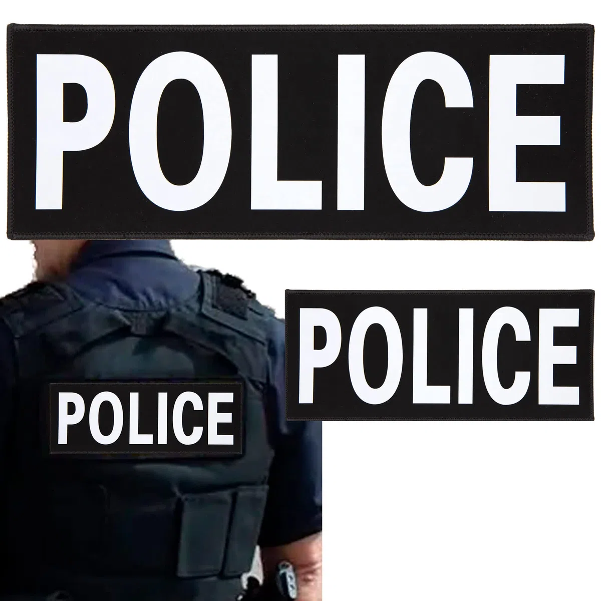 Police Toppa Riflettente Sicurezza Bande Riflettenti Nastro, Vest Tactical Nylon Fastener Gilet Catarifrangenti Alta visibilità Patch Per Police, 2 cerotti (uno grande uno piccolo)