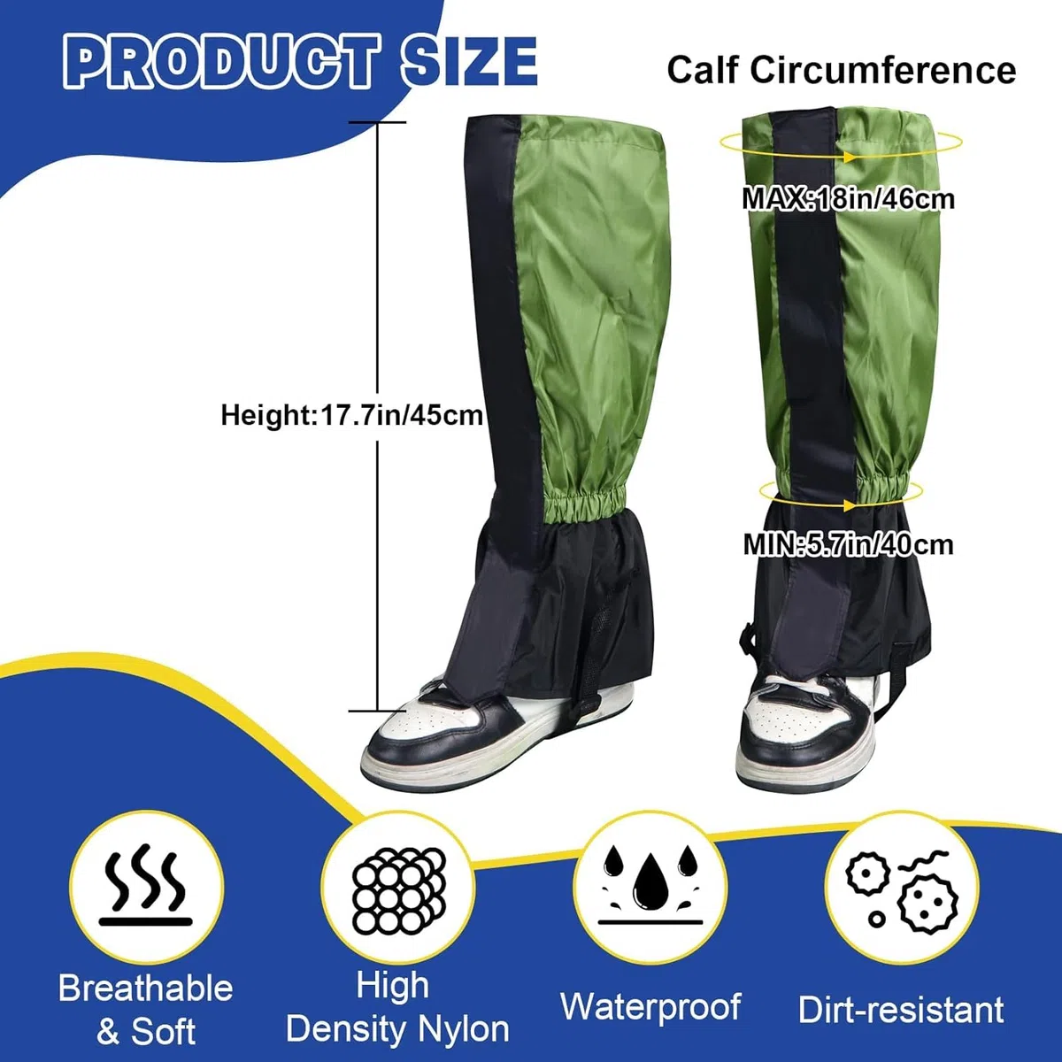 1 Paio Ghette Impermeabili Trekking, Ghette per Giardinaggio, Regolabili Ghetti Estive da Trekking, Leg Gaiters, Adatte per Fattorie, Giardini, Prati, Escursionismo, Alpinismo E Sci