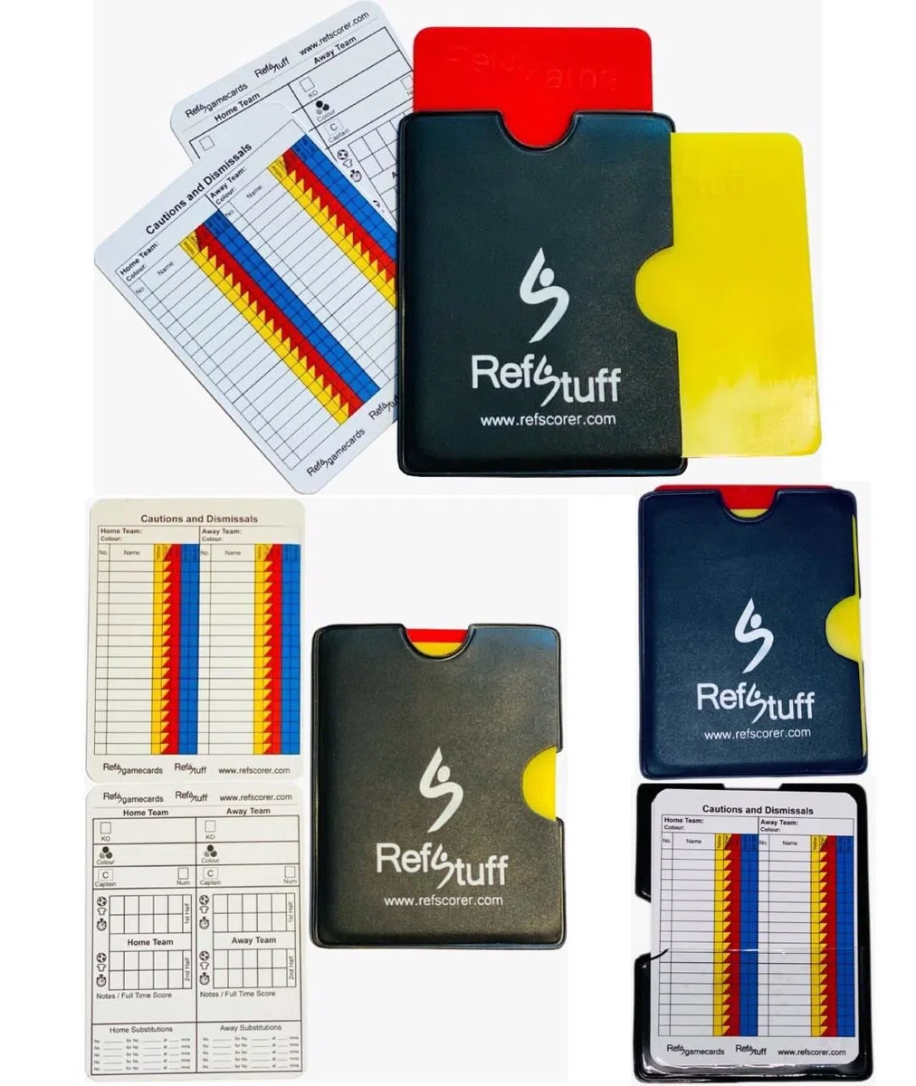 RefStuff RefSwallet Compact - Libro dell'arbitro di Calcio, Design in Pelle, con schede dell'arbitro di Calcio Rosse e Gialle e 2 schede del Giorno della Partita