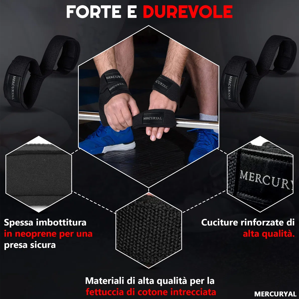 MERCURYAL Straps in 8 Gym per livello avanzato e professionale - Straps Powerlifting - Cinghie di presa in forma 8 da palestra e peso morto - Complemento per la palestra - Accessori da palestra.