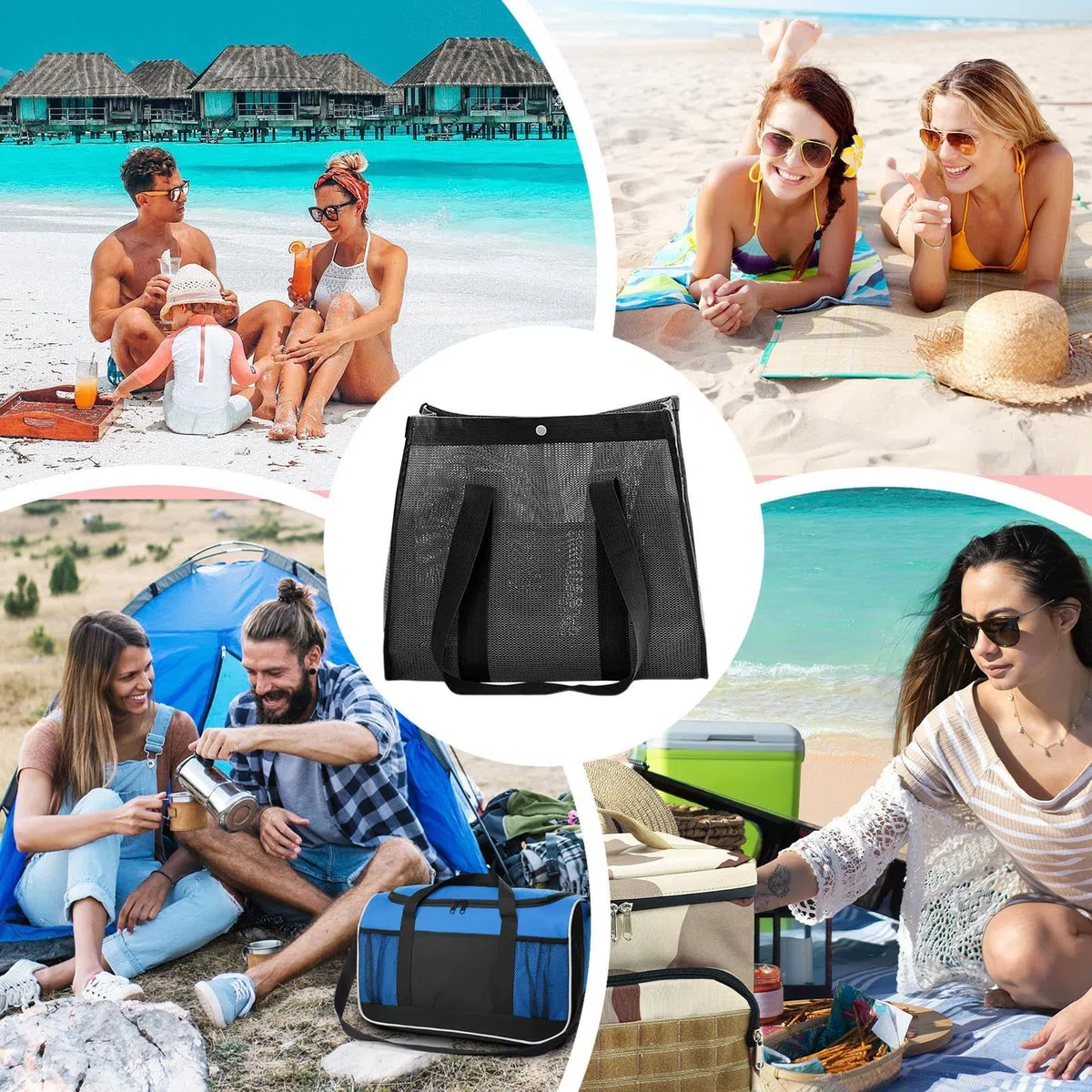 Generico Borsa Mesh Spiaggia,Borsa da Nuoto Grande Pieghevole in Rete - Sporte Riutilizzabili Per Alimentari Da Cucina Ideali Per Viaggi, Crociere, Resort, Picnic E Attività