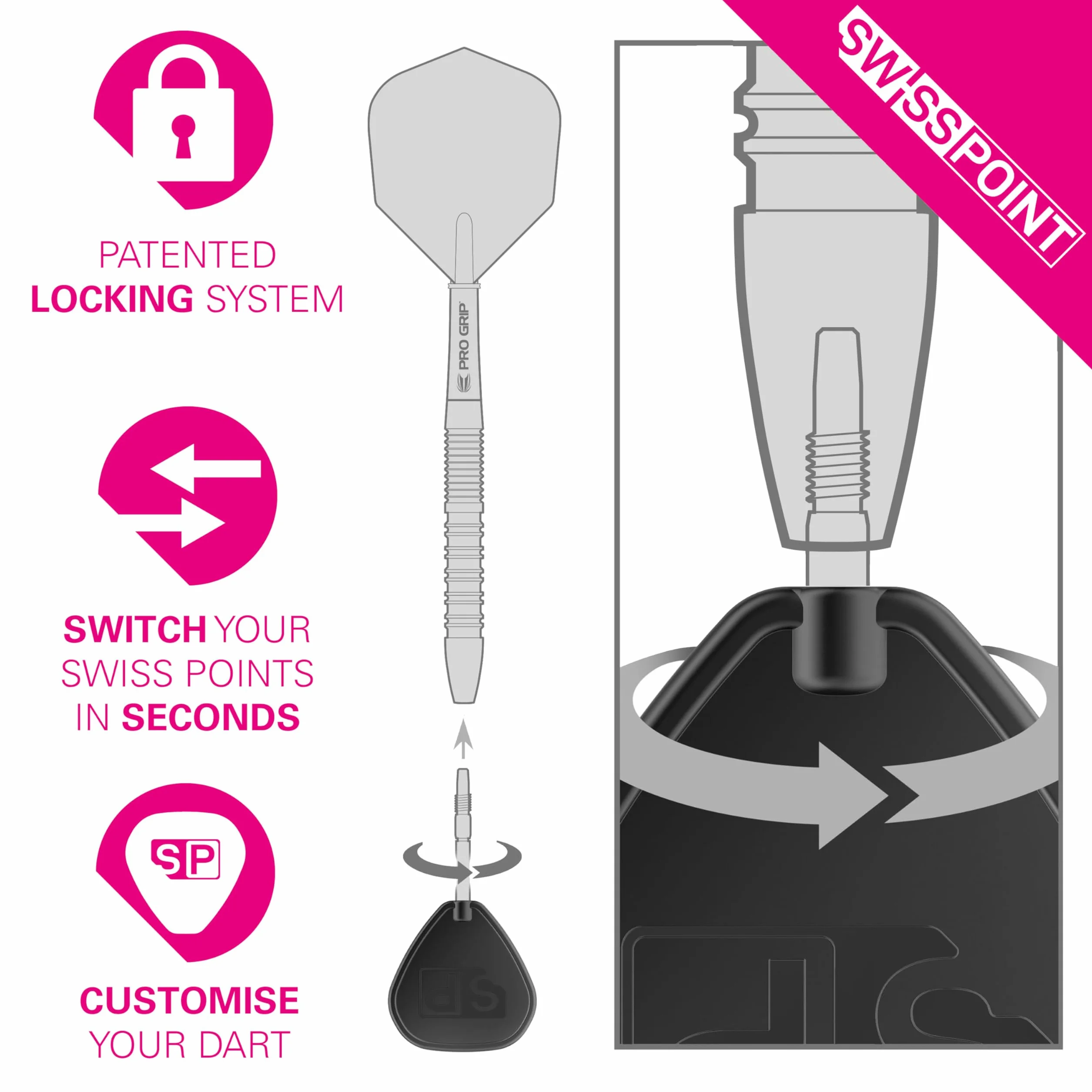 TARGET Freccette Swiss Points - Set di 3 punte per freccette per freccette di fuoco Swiss Point, accessori professionali per freccette
