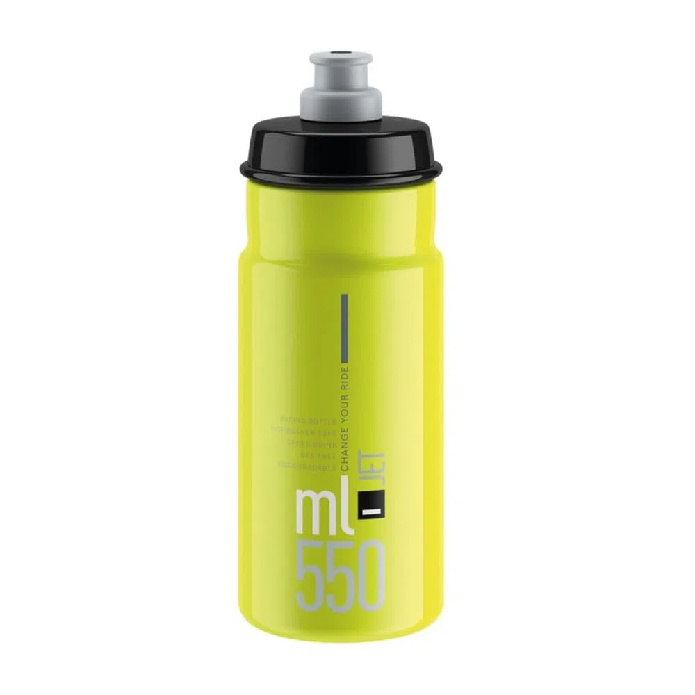 ELITE Borraccia Jet 550ml Borraccia Ciclismo Sportiva Senza BPA Bottiglia Bici Giallo Fluo Alta Visibilità (Giallo Fluo/Logo Nero, 550ml)