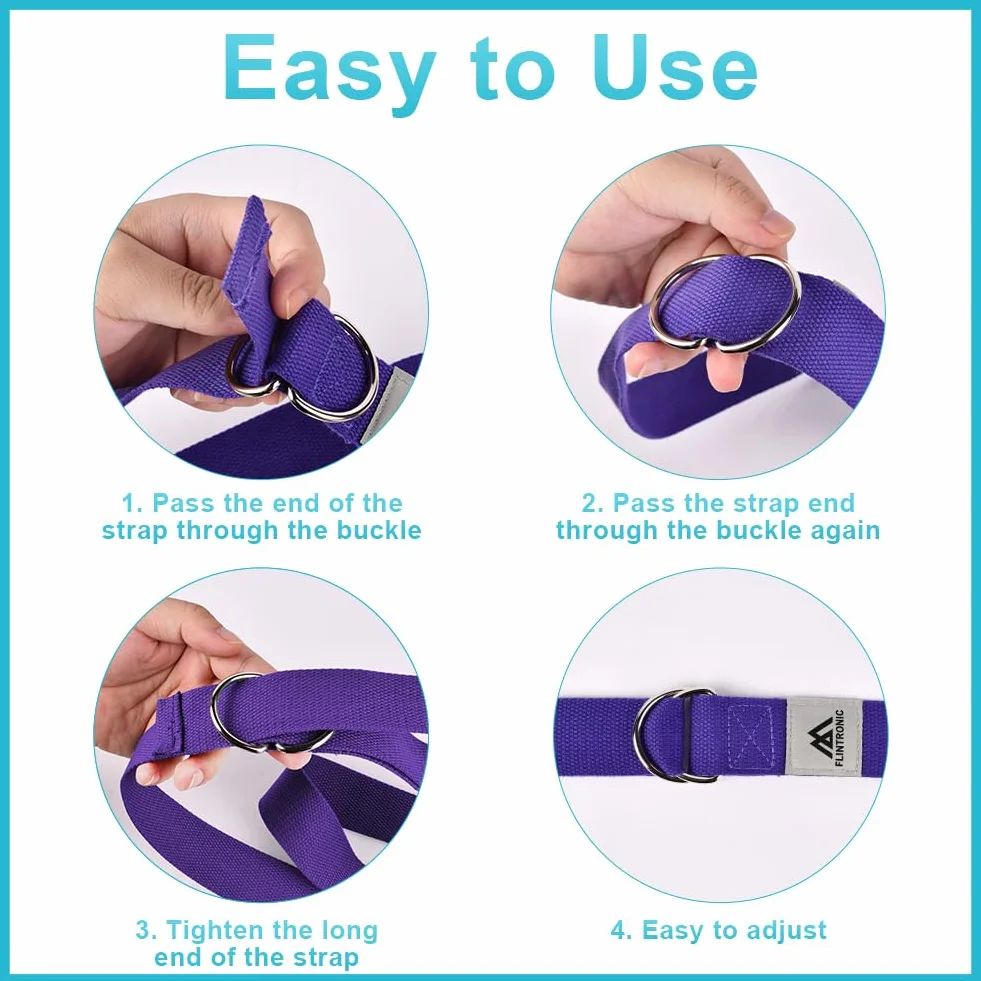 Flintronic Cinghia Yoga In Cotone, Cinghie da Yoga 1.85/2.5M, Stretching Cintura Yoga, Yoga Strap Regolabile con Fibbia in Metallo, Cinghia per Pilates, Danza, Allenamento, Ginnastica