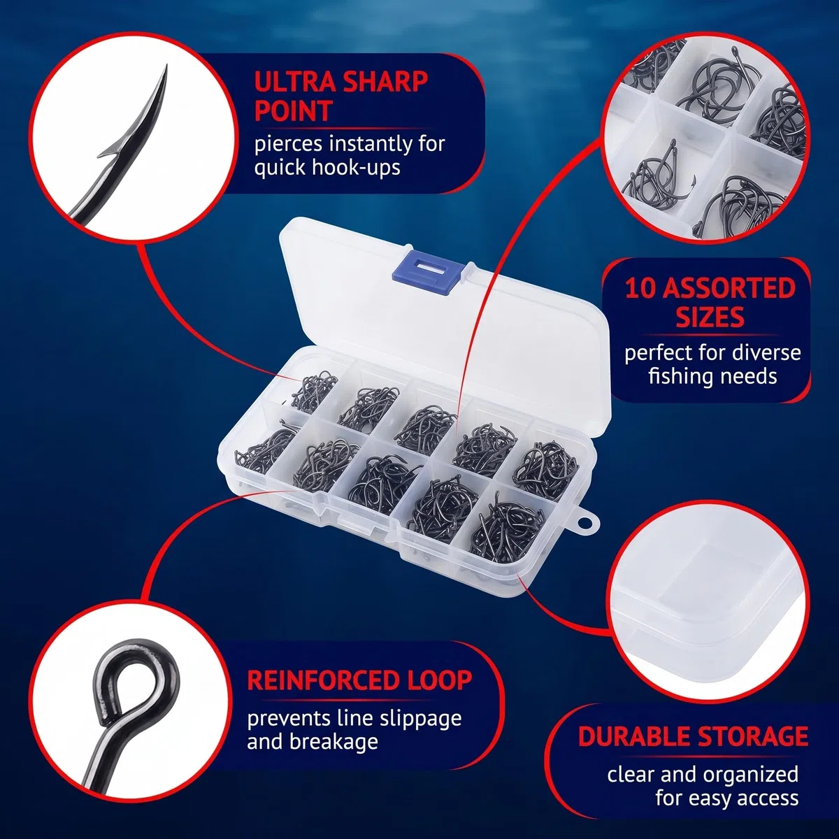Ami Da Pesca 500 Pezzi Ami Da Pesca In Acciaio Al Carbonio Con Scatola Di Plastica 10 Dimensioni Amo Spinato Ganci A Occhiello 10 Taglie