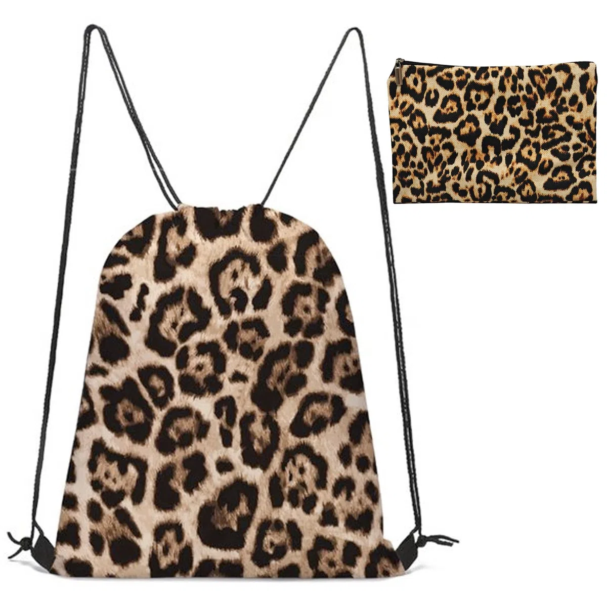 Set di Sacca Sportiva a Coulisse con Stampa Leopardata, Leggera Zaino Palestra e Leopardata Pochette, Borsa Palestra con Coulisse in Tessuto Oxford per Lo Sport, Scuola,Viaggi, Spiaggia