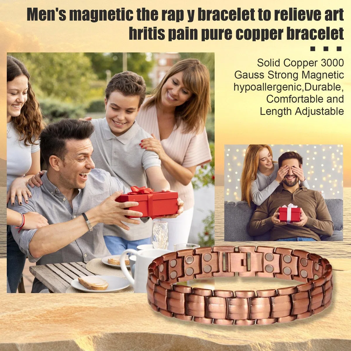Bracciale In Rame Per Uomo | Gioielli Di Braccialetti Magnetici In Rame Puro | Cinturino Regolabile Per Ufficio Palestra Viaggio Golf Tennis Esterno Compleanno