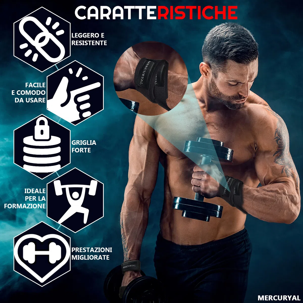 MERCURYAL Straps in 8 Gym per livello avanzato e professionale - Straps Powerlifting - Cinghie di presa in forma 8 da palestra e peso morto - Complemento per la palestra - Accessori da palestra.