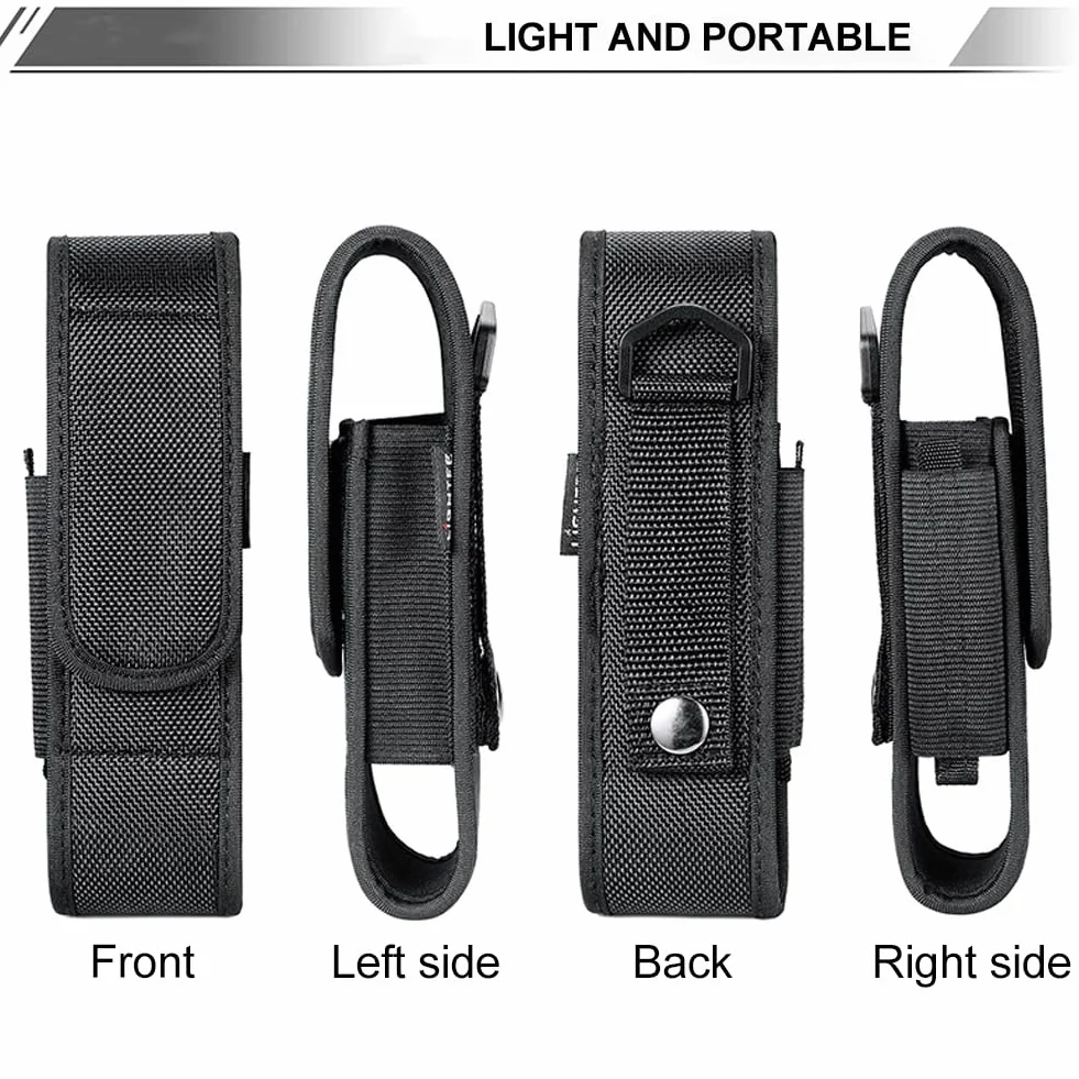 Fondina per torcia tascabile, custodia per torcia per escursioni, supporto per torcia in nylon, fodera tattica per torcia tascabile, protezione per torcia tascabile da 14 cm a 17 cm (Nero)