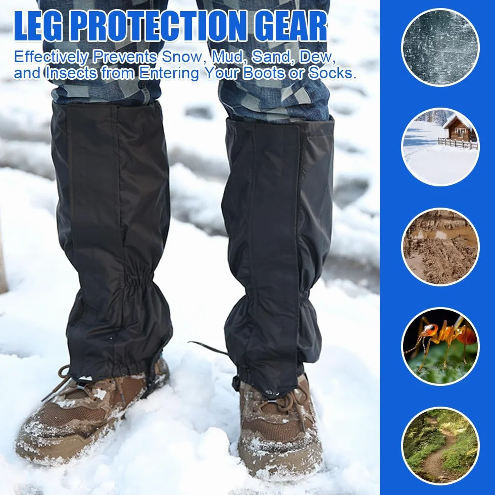 Ghette Impermeabili Trekking Donna Uomo,Ghette da Escursionismo Regolabili,Coprigambe Caccia da Neve con Cerniera e Cinghie Regolabili,Hiking Gaiter per Arrampicata, Sci, Alpinismo - Nero