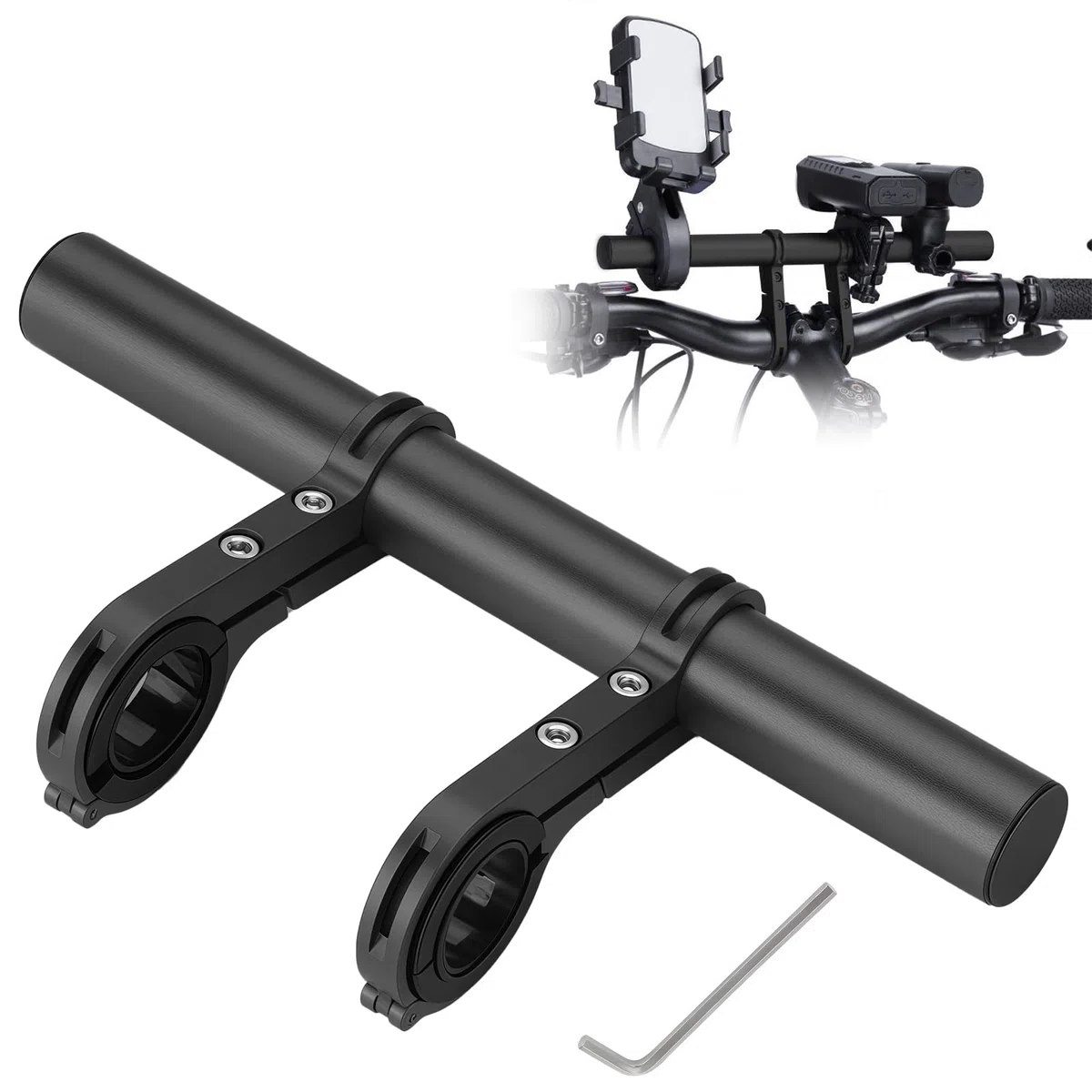 Estensore manubrio in lega di alluminio, 30 cm, estensione manubrio bicicletta con cacciavite, doppio manubrio per torcia GPS