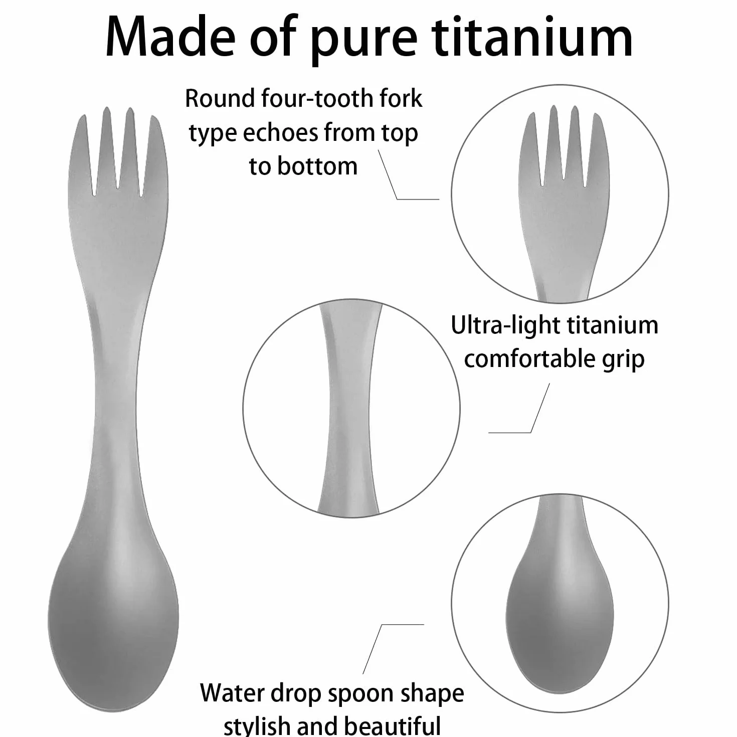 Posata da Campeggio 2 in 1 in Titanio, Titanium Forchetta da Campeggio, ultra leggere Forchetta Cucchiaio, Titanio Spork Posate Multifunzione per Camping Trekking Picnic