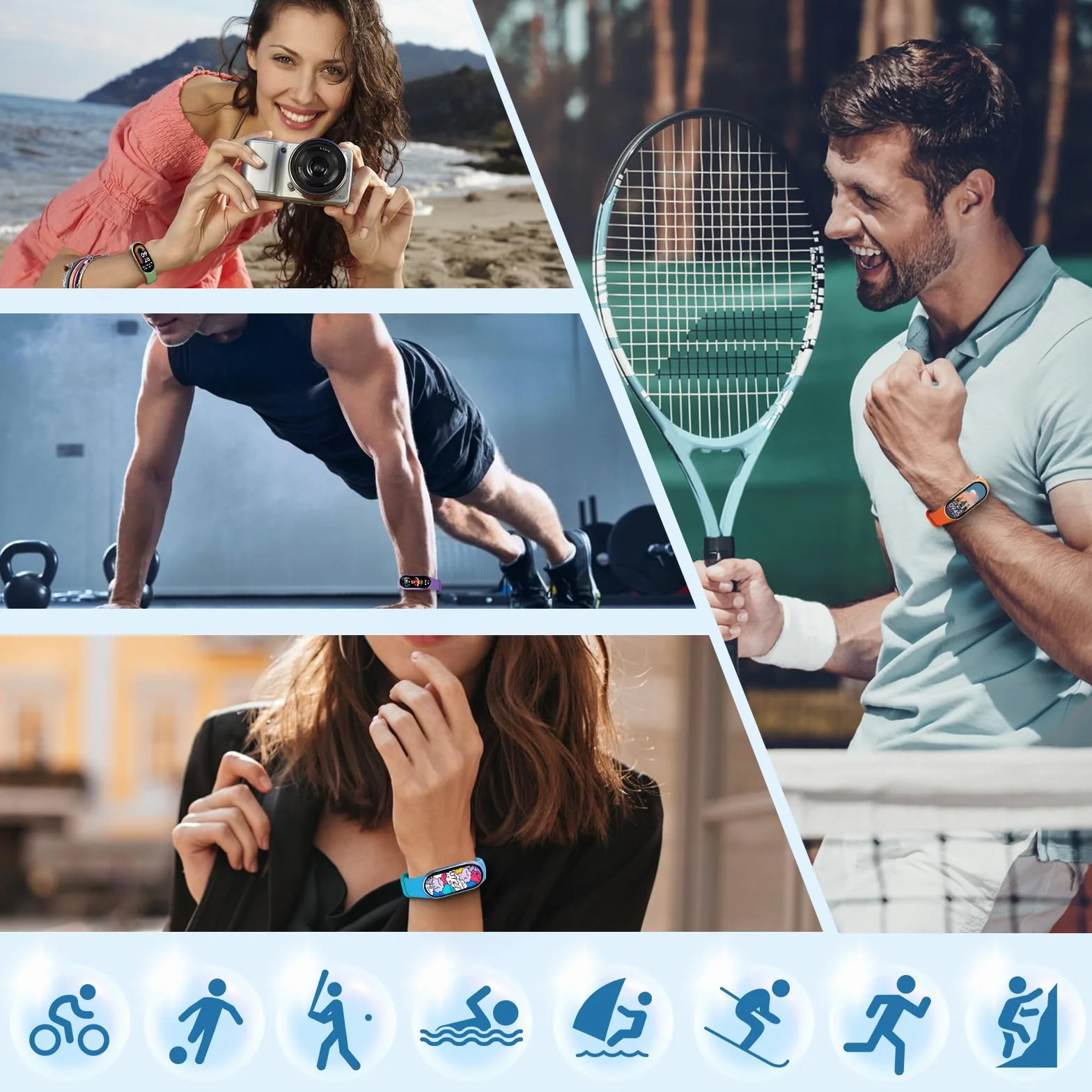BANGTING Cinturino per Xiaomi Mi Band 10/9/8, Bracciale Sportivo in TPU con Connettore Metallico, 3-12 Pezzi