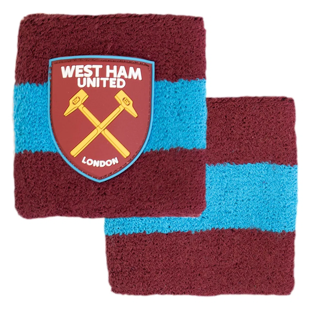 Hy-Pro West Ham F.C., braccialetto in cotone con licenza ufficiale | 2 pezzi, fascia tergisudore, per bambini, adulti, unisex, traspirante, per calcio, corsa, sport, palestra, tennis, esercizio fisico