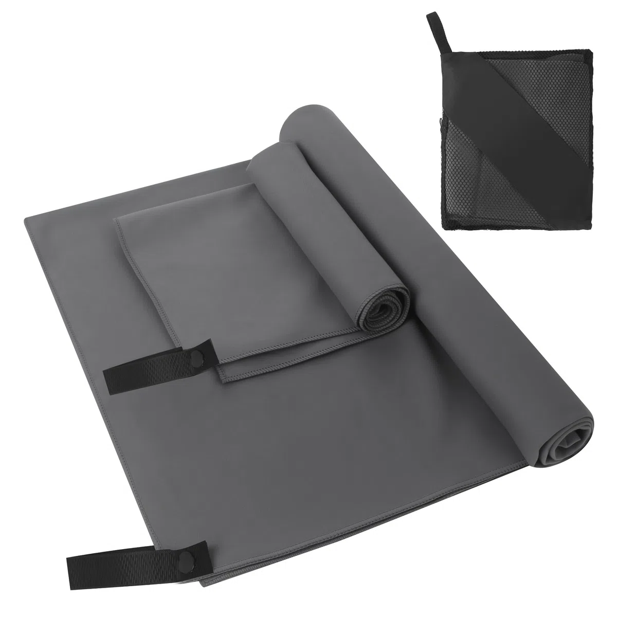 Asciugamano Microfibra Set di 2-160 x 80 cm Telo Mare Microfibra + 80 x 40 cm Asciugamani Microfibras, Asciugamani Microfibras da Viaggio per Fitness, Spiaggia, Viaggi(Grigio Scuro)