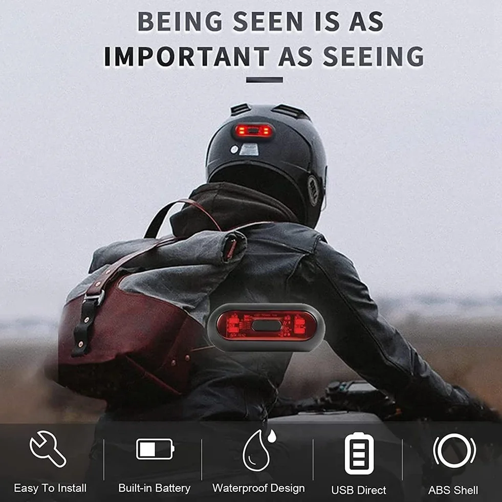 Luce LED per Casco, Luce Freno per Casco da Moto Ricaricabile Luce Posteriore Rossa di Avvertimento per Bici per la Notte